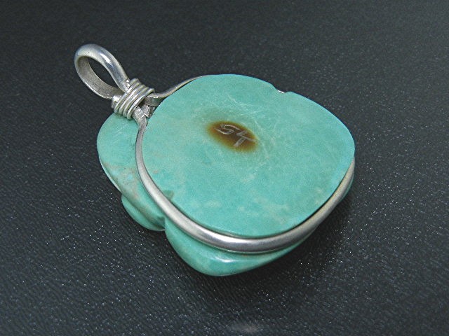 Navajo Carved Turquoise Frog Sterling Silver Pendant