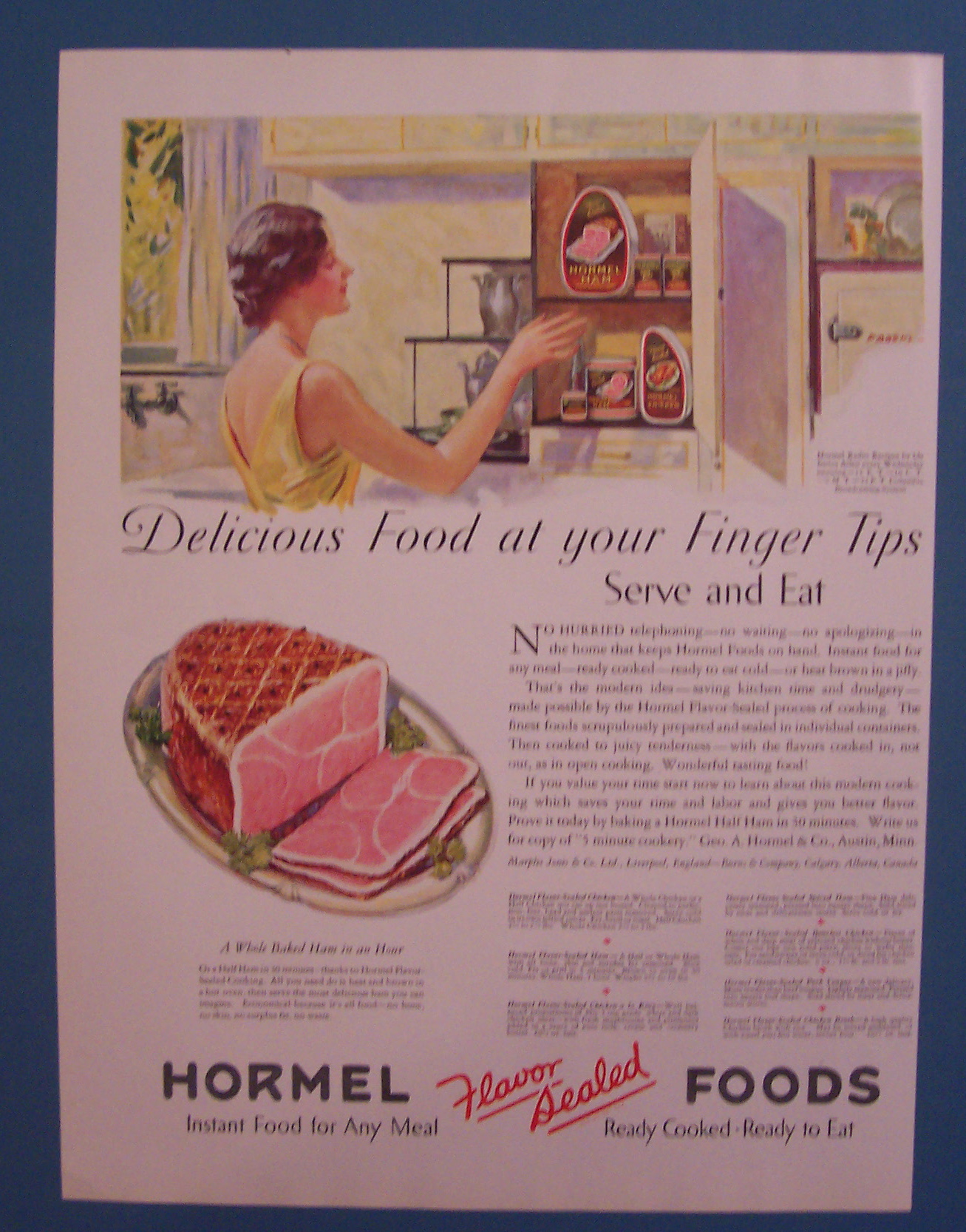 1931 Hormel Ham with Woman Reaching for Can of Ham