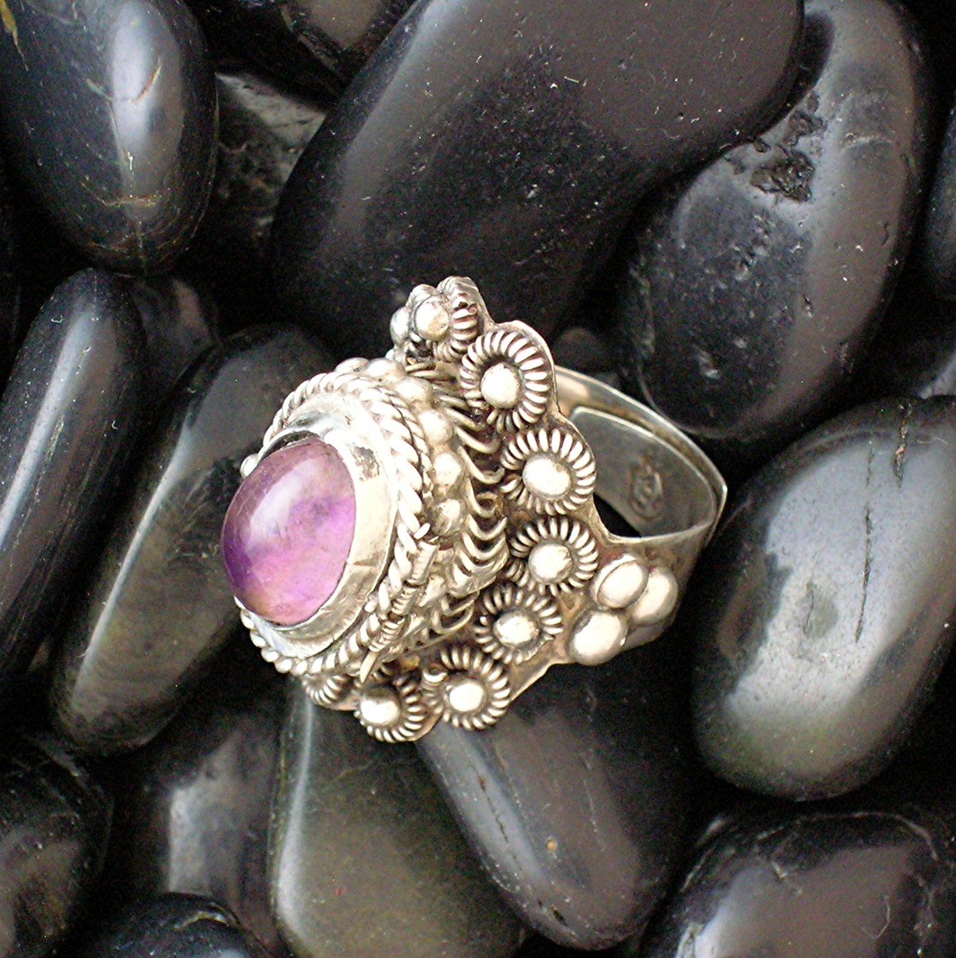 Sterling Silver Taxco Signed Amethys Signed Poison Ring