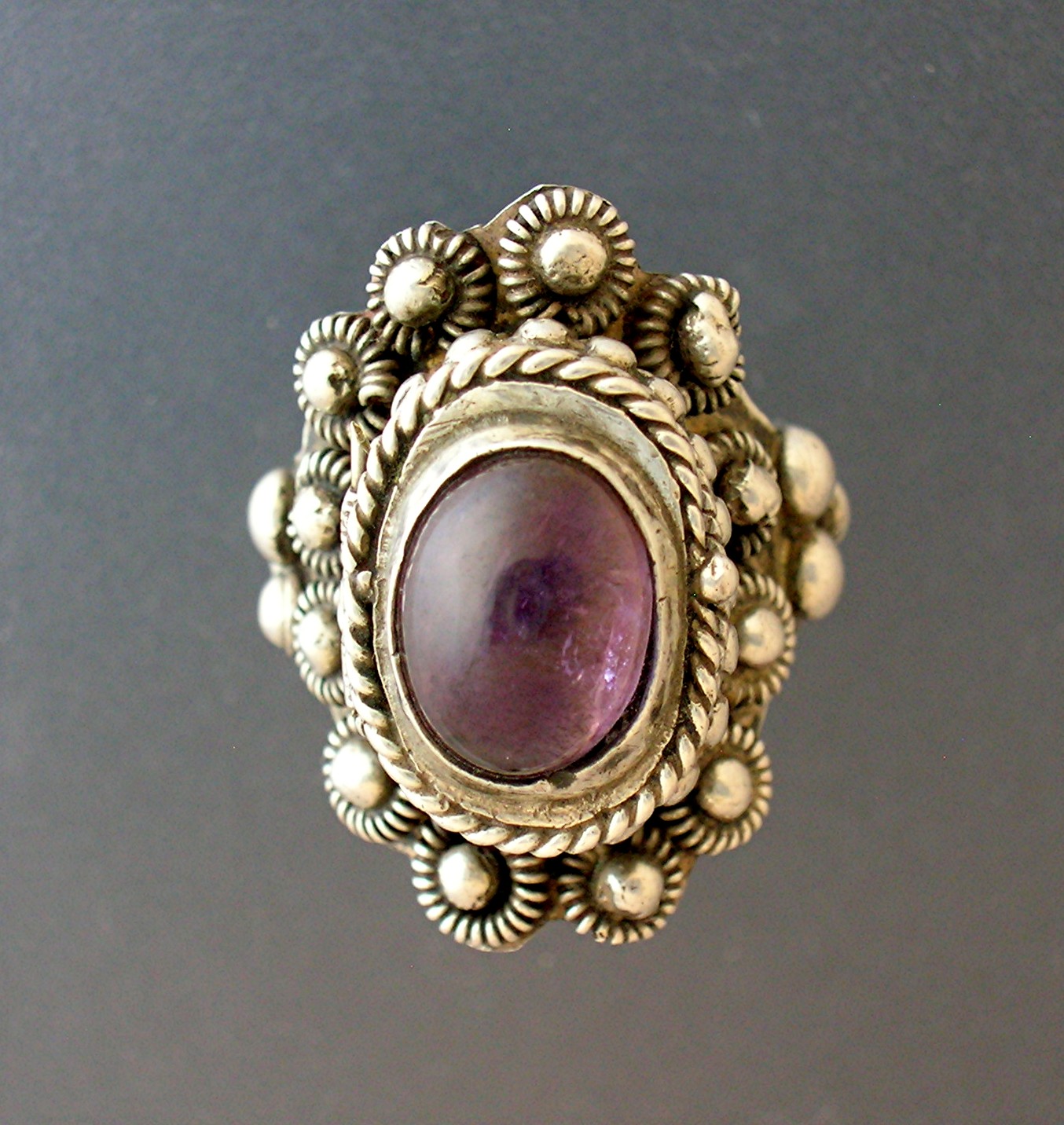 Sterling Silver Taxco Signed Amethys Signed Poison Ring