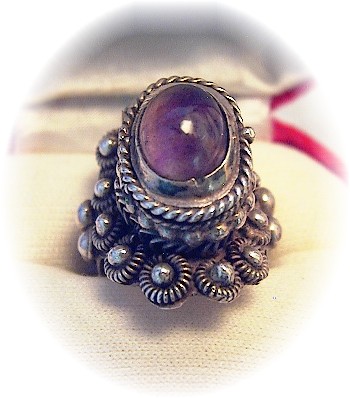 Sterling Silver Taxco Signed Amethys Signed Poison Ring