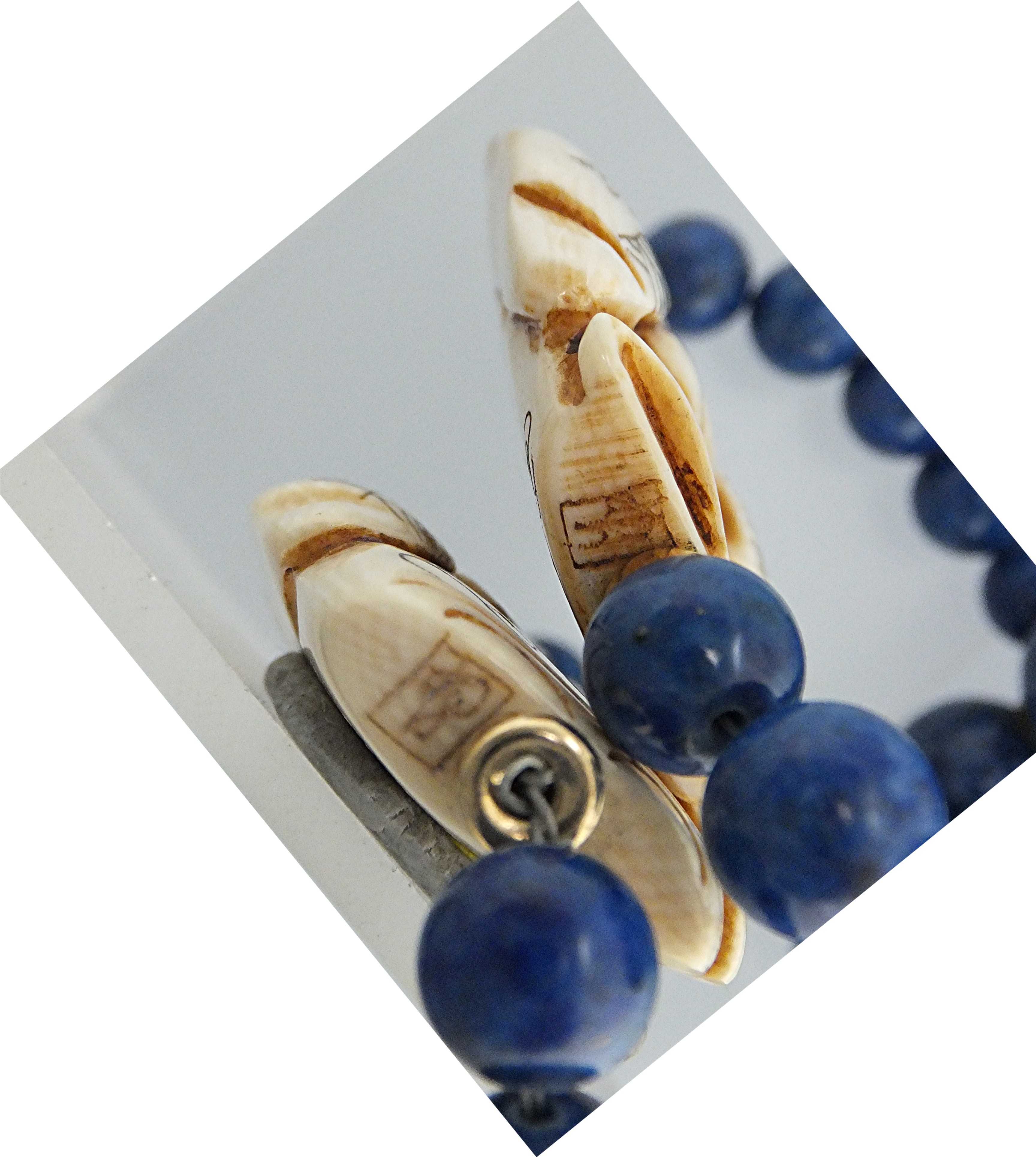 Necklace Lapis Pre Ban Ivory Figures Gold Beads