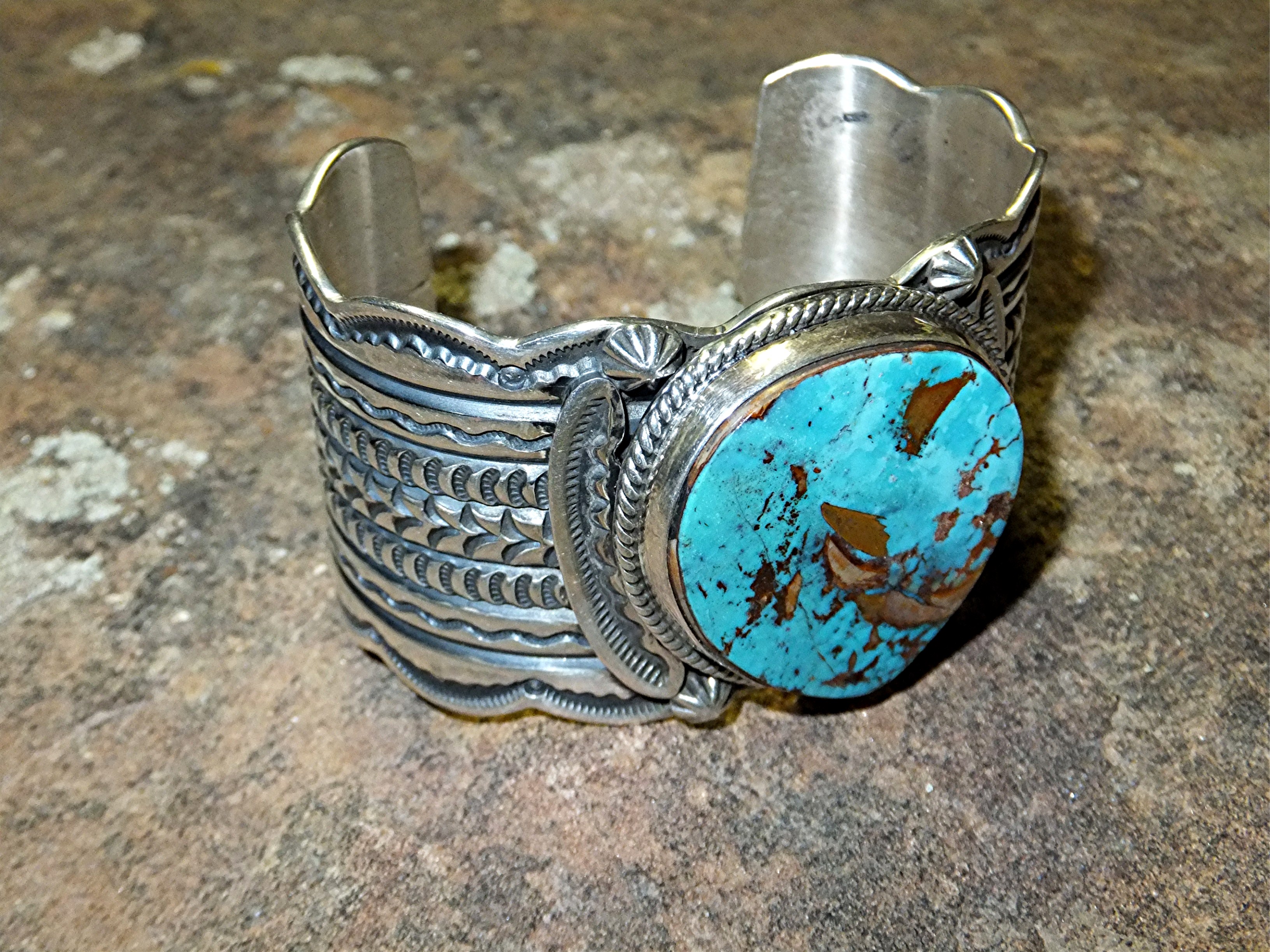 Darrell Cadman Sterling Silver Kingman Turquoise Cuff