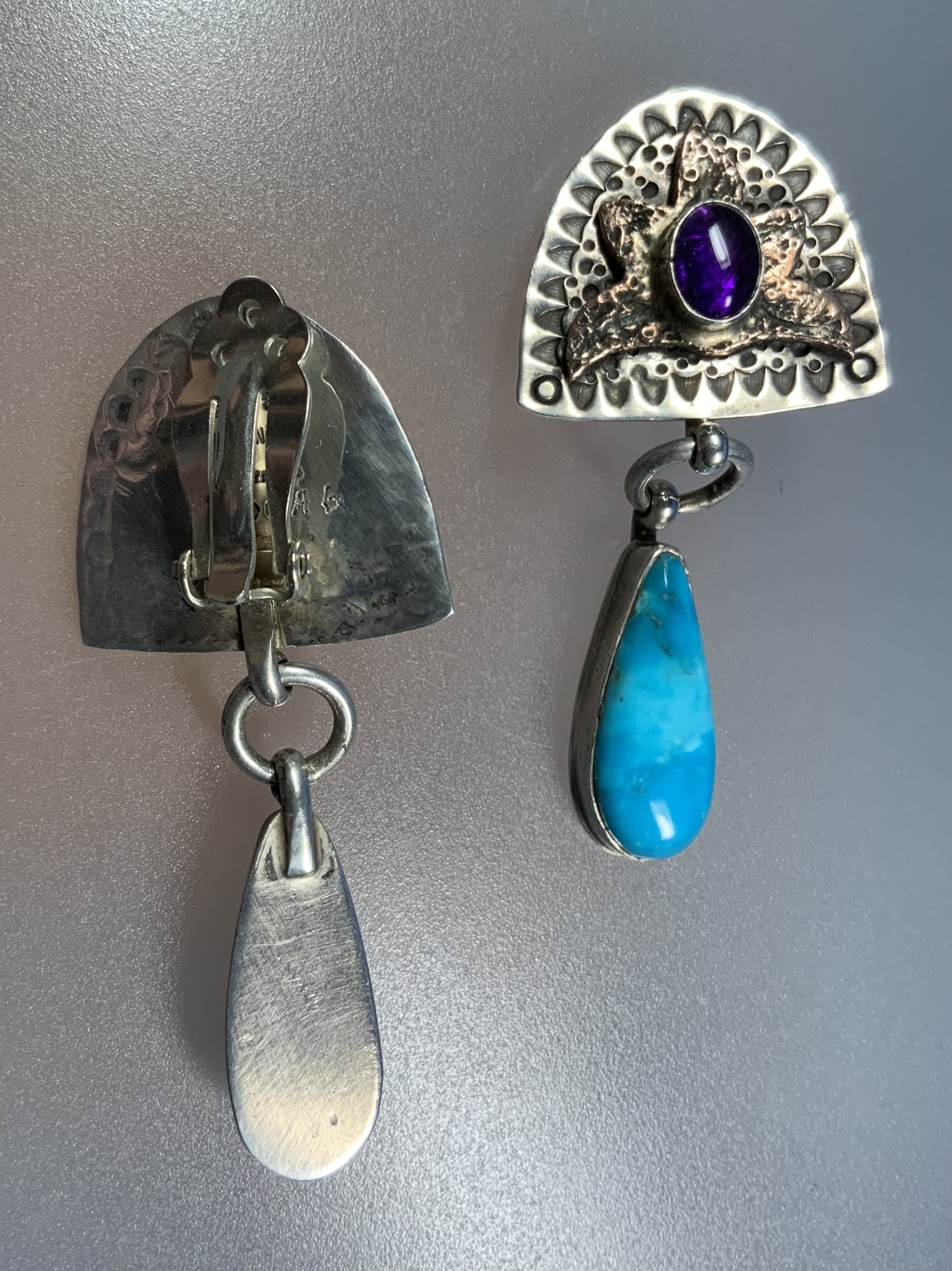 David Troutman Sterling Silver Turquoise Amethyst Clips
