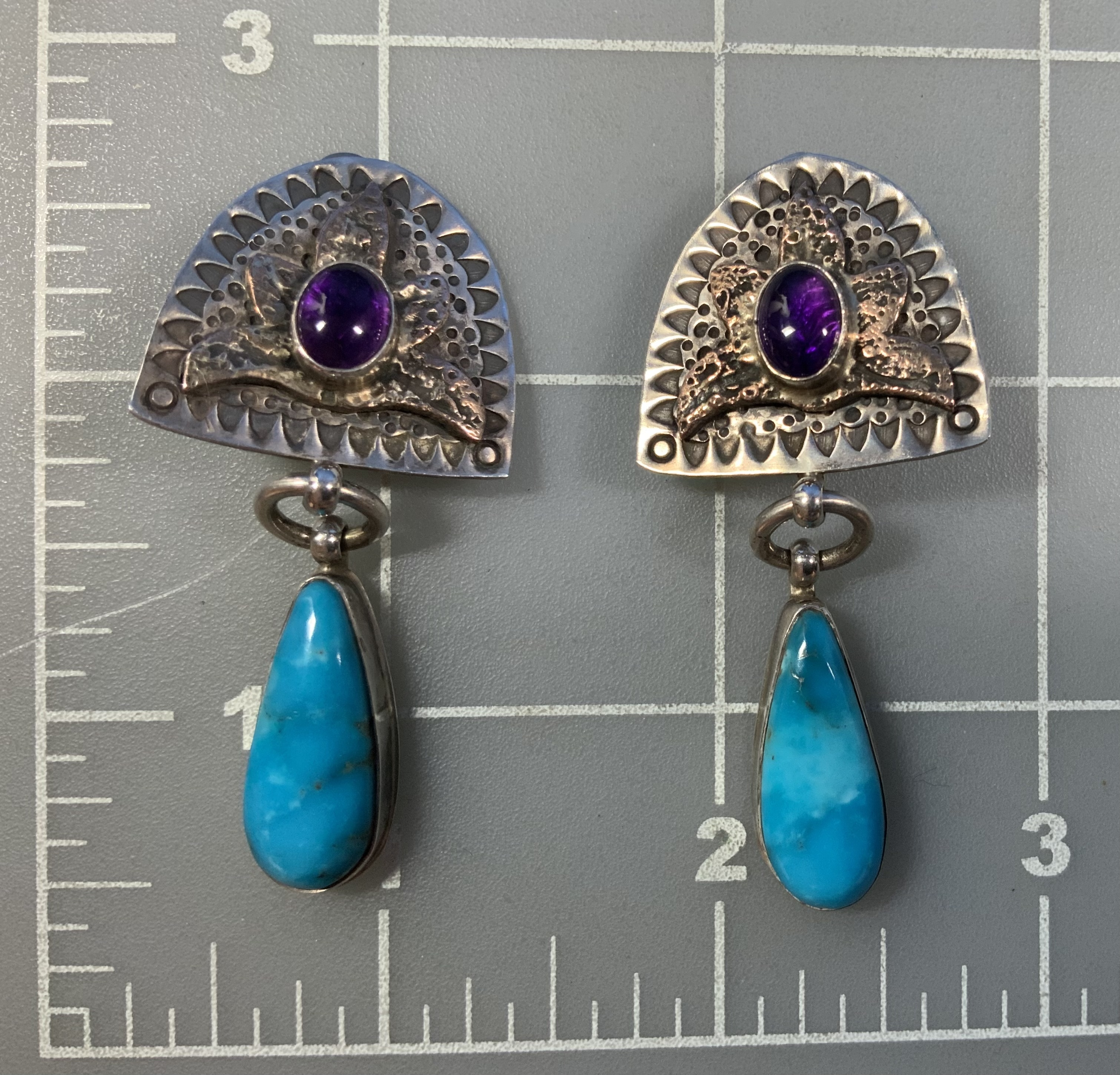 David Troutman Sterling Silver Turquoise Amethyst Clips