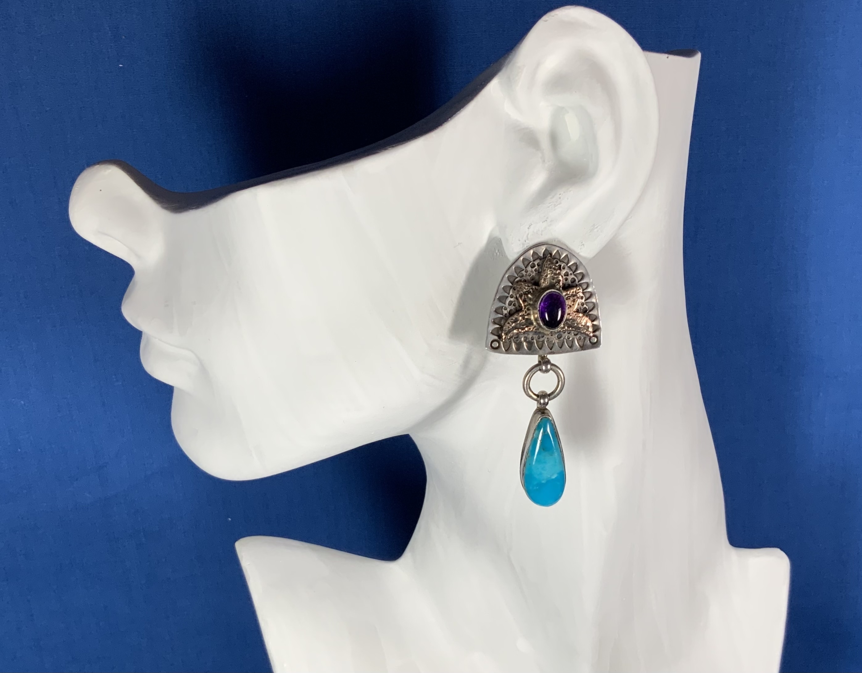 David Troutman Sterling Silver Turquoise Amethyst Clips