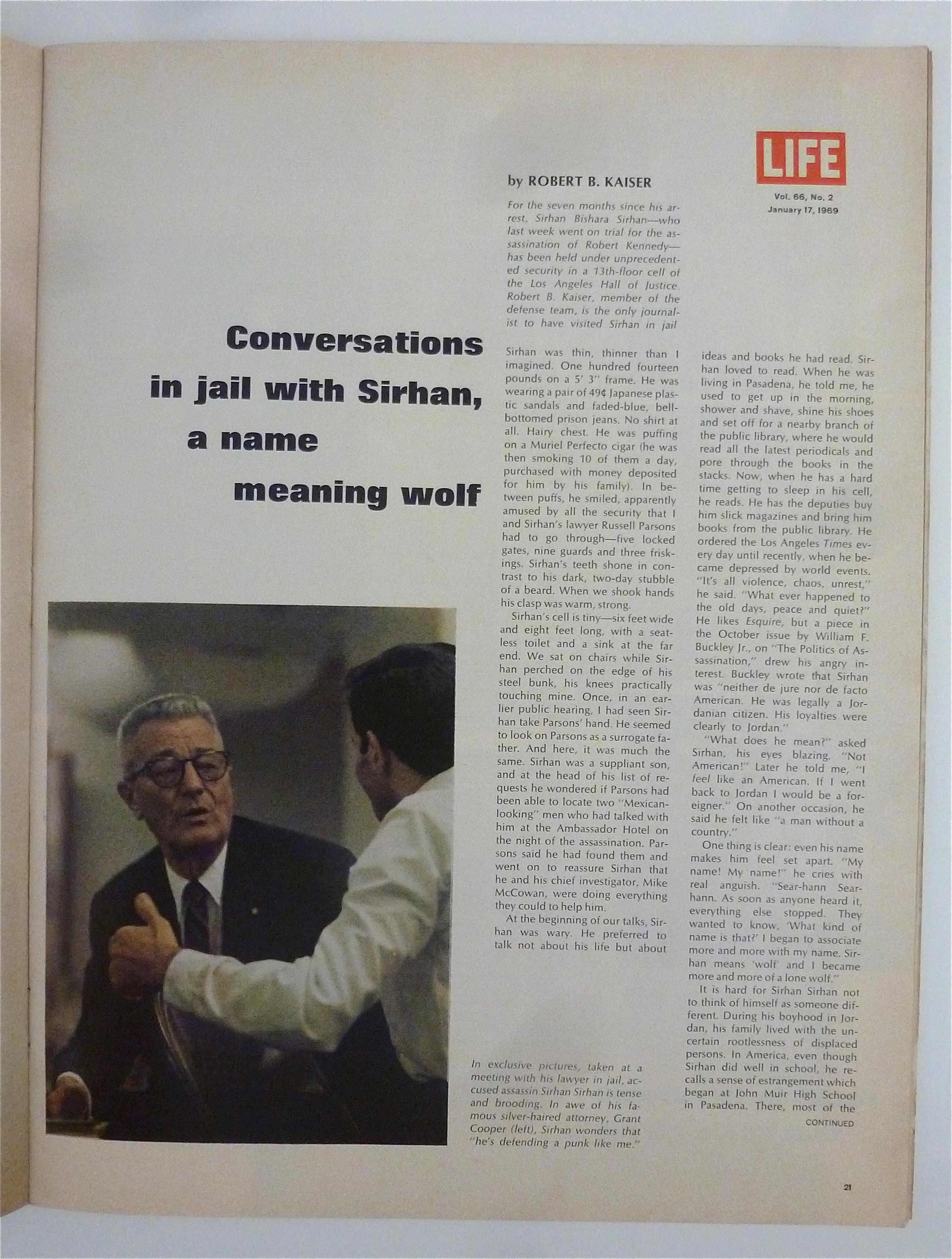 Life Magazine-January 17, 1969-Sirhan In Jail
