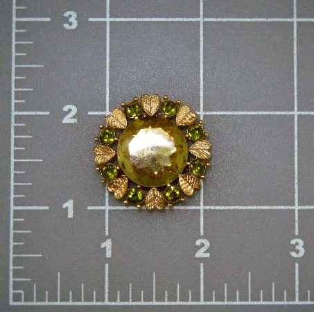 Avon Costume Citrine Peridot Color Gold Brooch