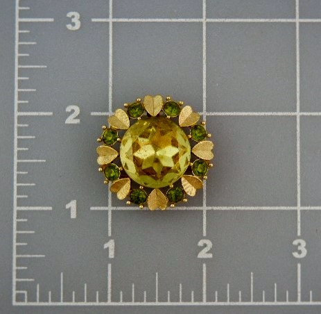 Avon Costume Citrine Peridot Color Gold Brooch