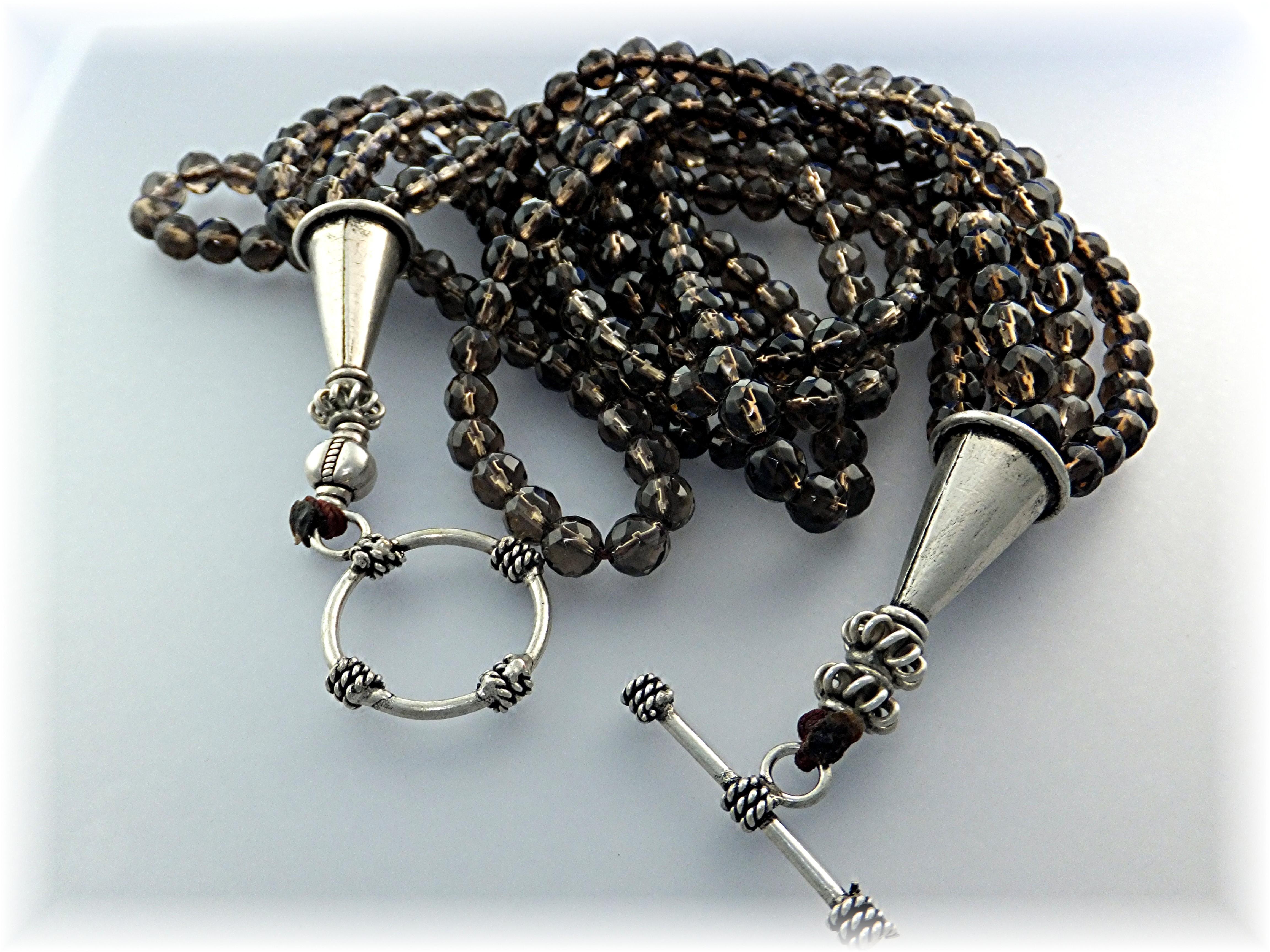 Necklace Smoky Quartz Faceted 5 Strand Sterling Silver