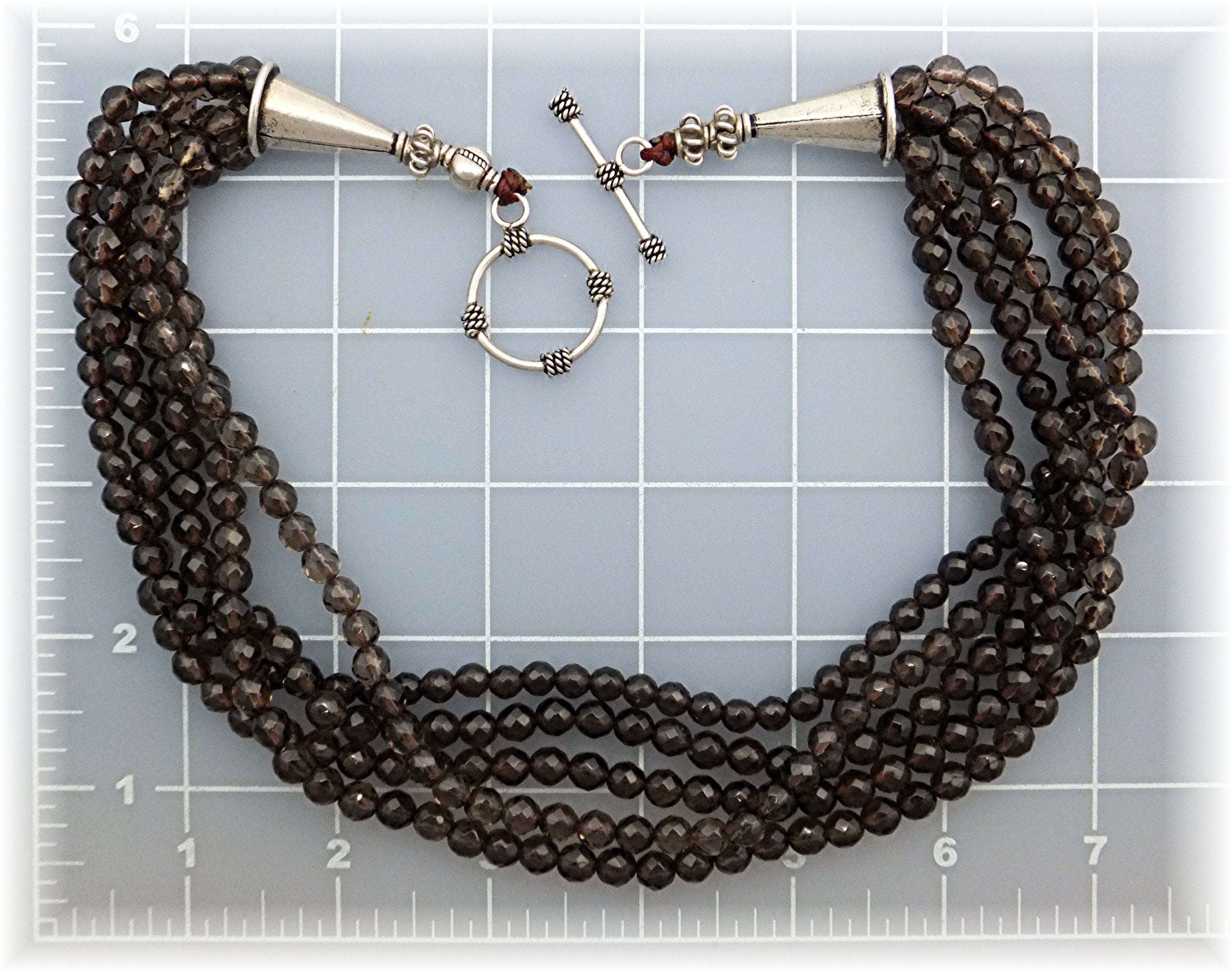 Necklace Smoky Quartz Faceted 5 Strand Sterling Silver