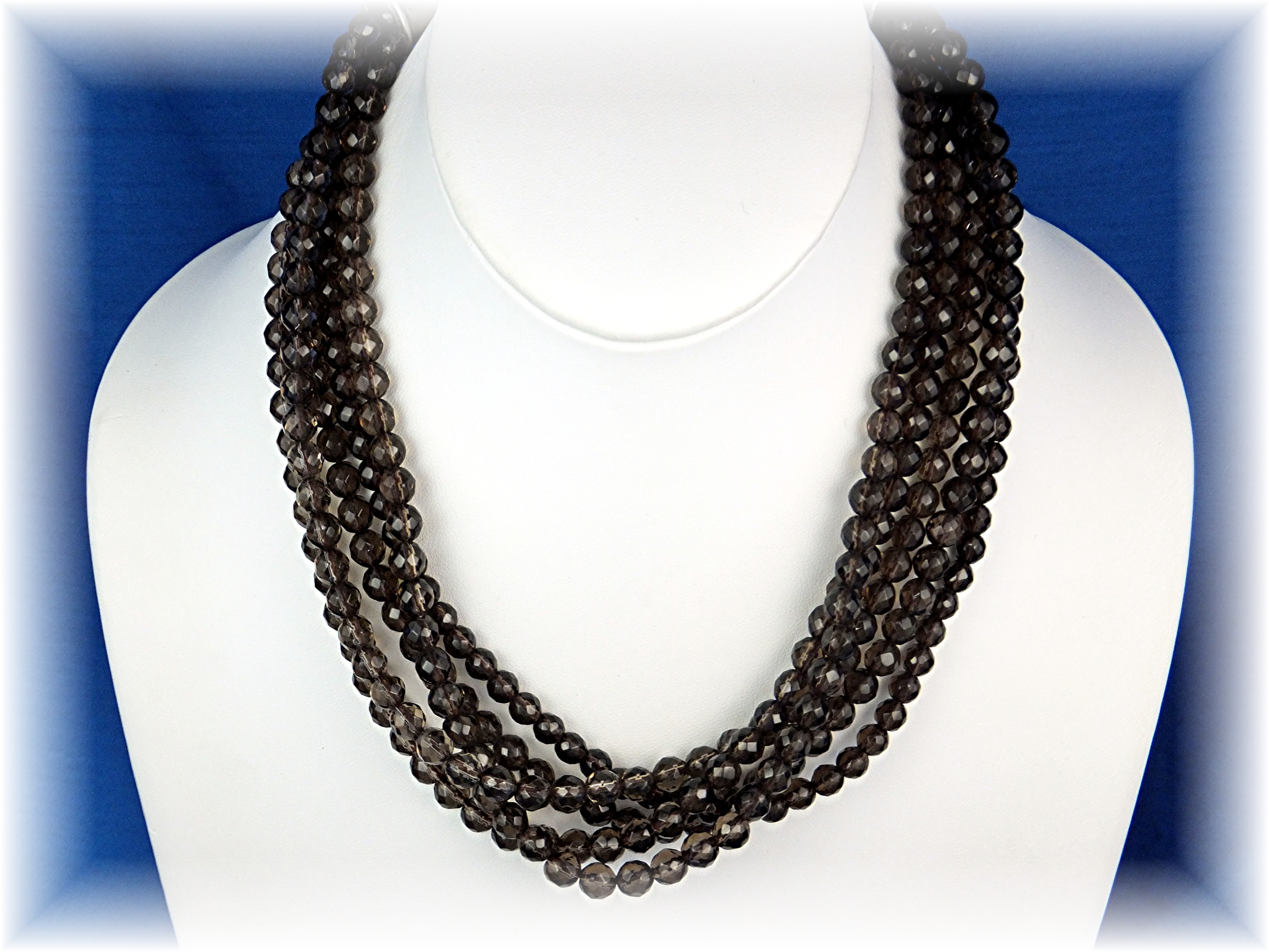 Necklace Smoky Quartz Faceted 5 Strand Sterling Silver