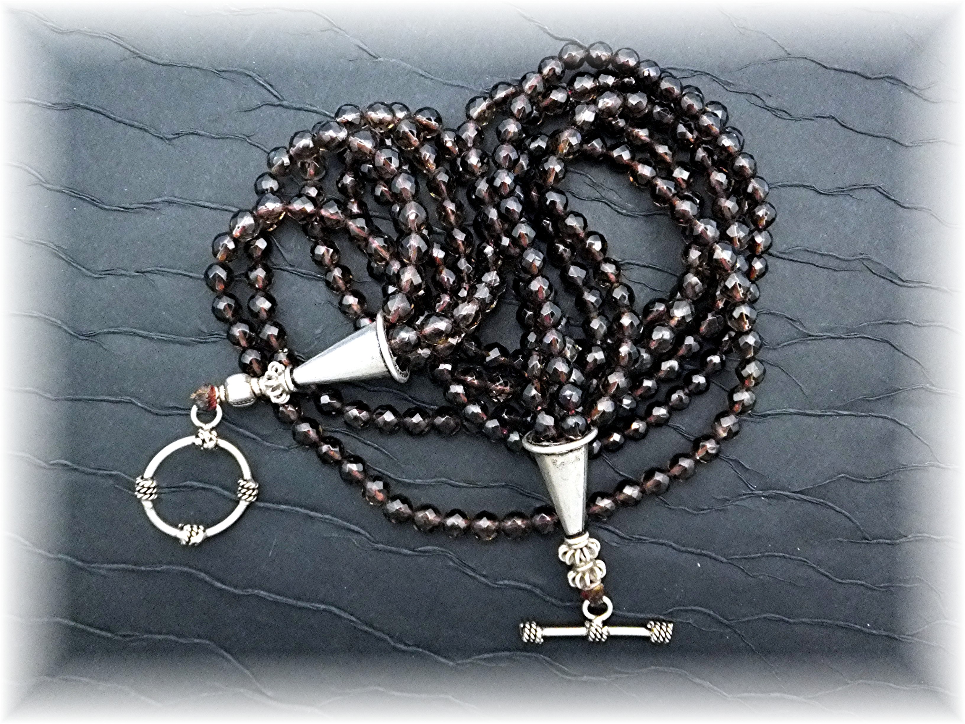 Necklace Smoky Quartz Faceted 5 Strand Sterling Silver