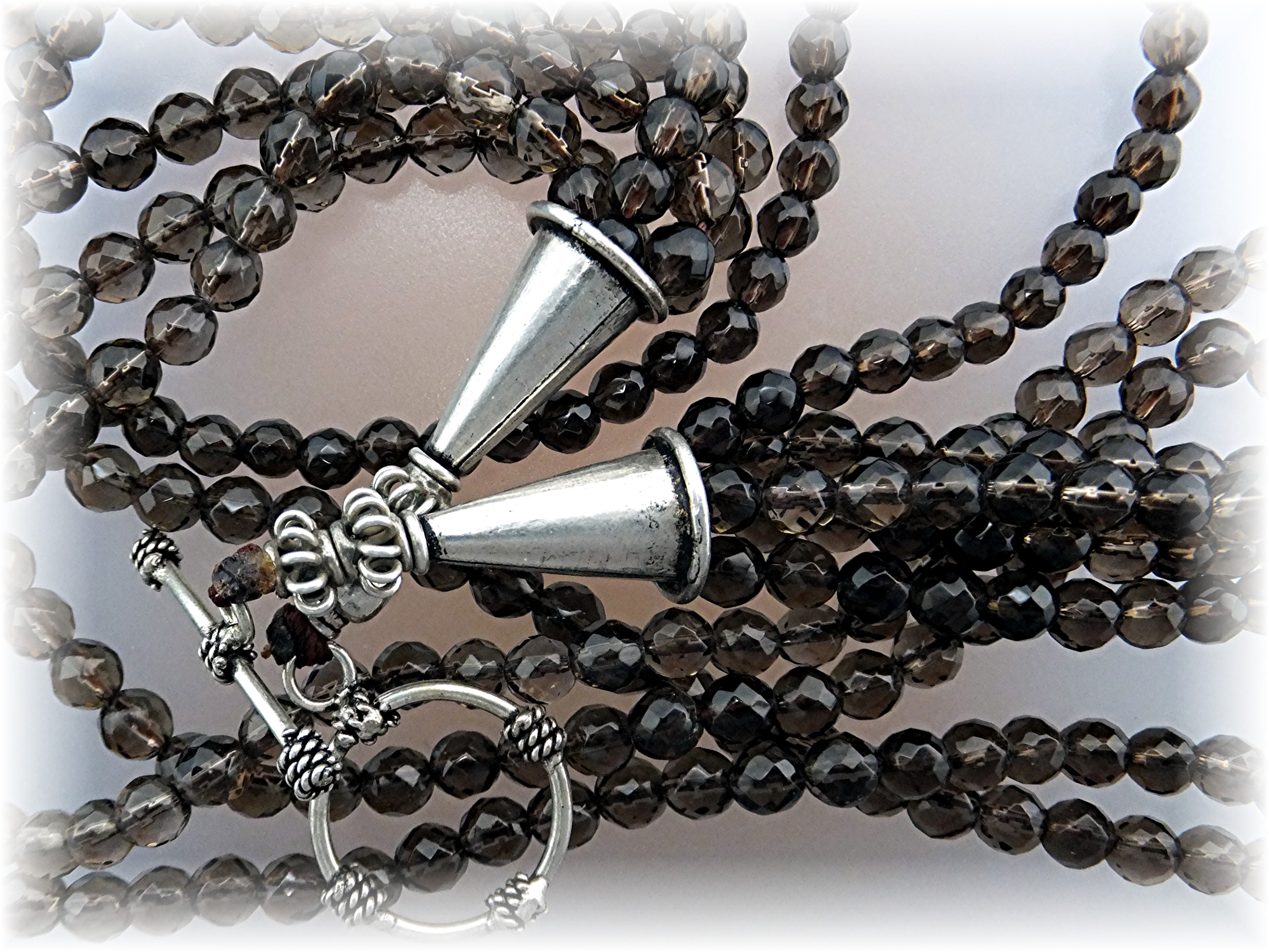 Necklace Smoky Quartz Faceted 5 Strand Sterling Silver