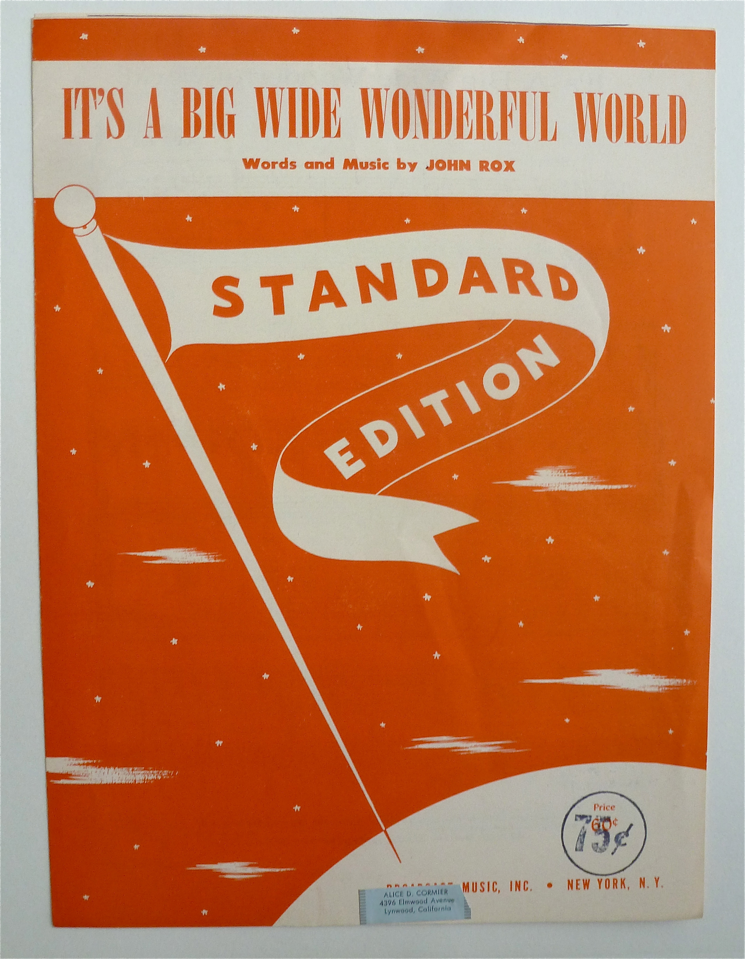 Sheet Music For 1940 It's A Big Wide Wonderful World