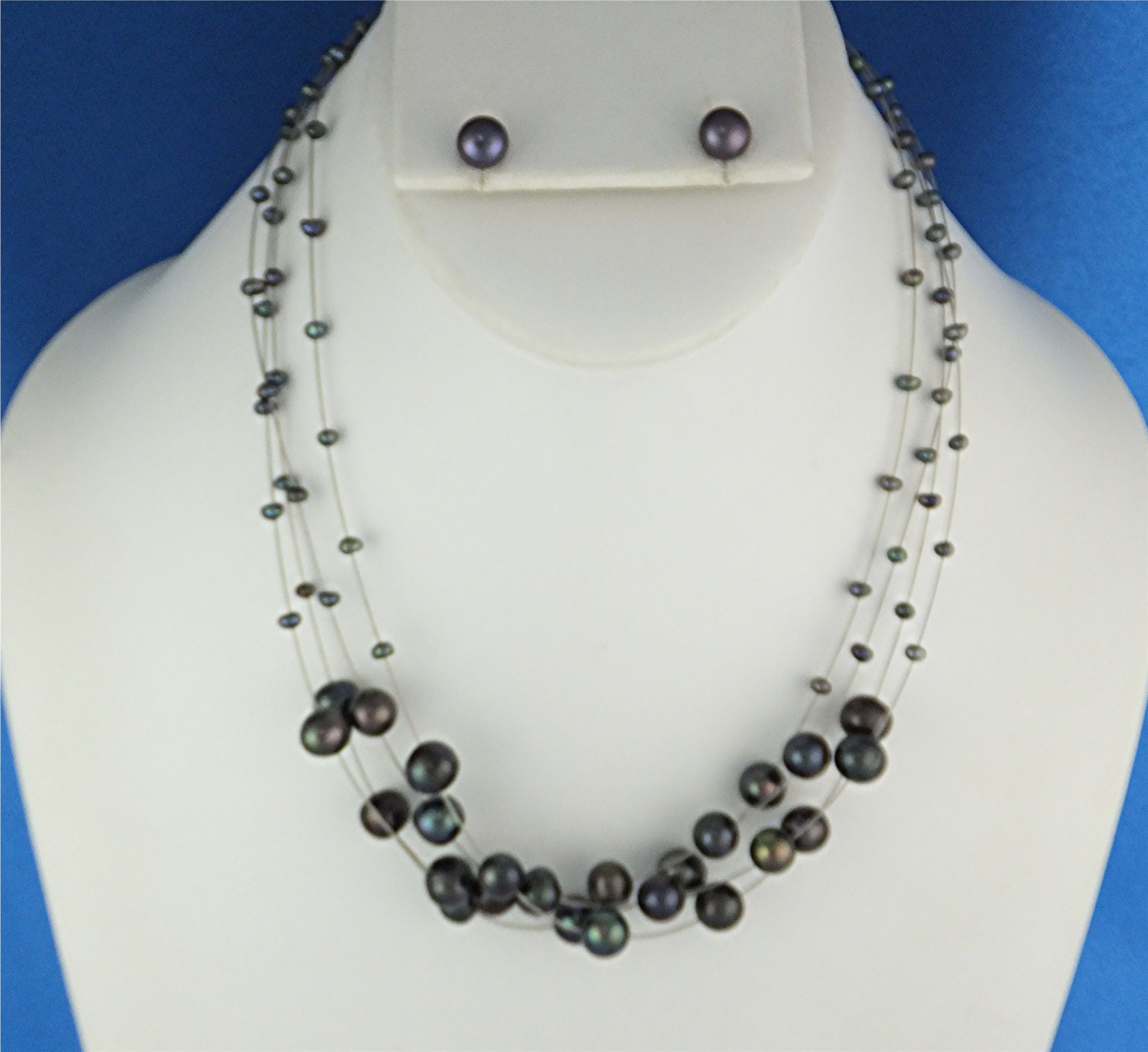 Necklace 4 Strand Floating Freshwater Pearls Earrings
