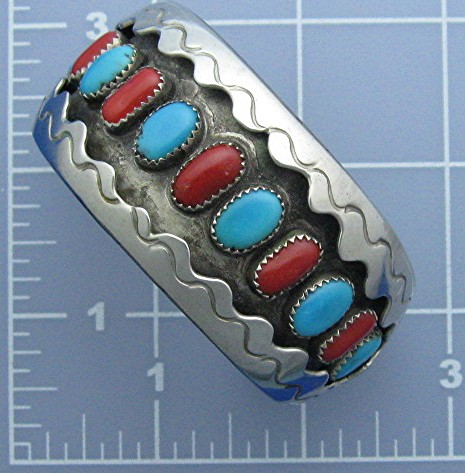 Native American Coral Turquoise Silver Cuff USA