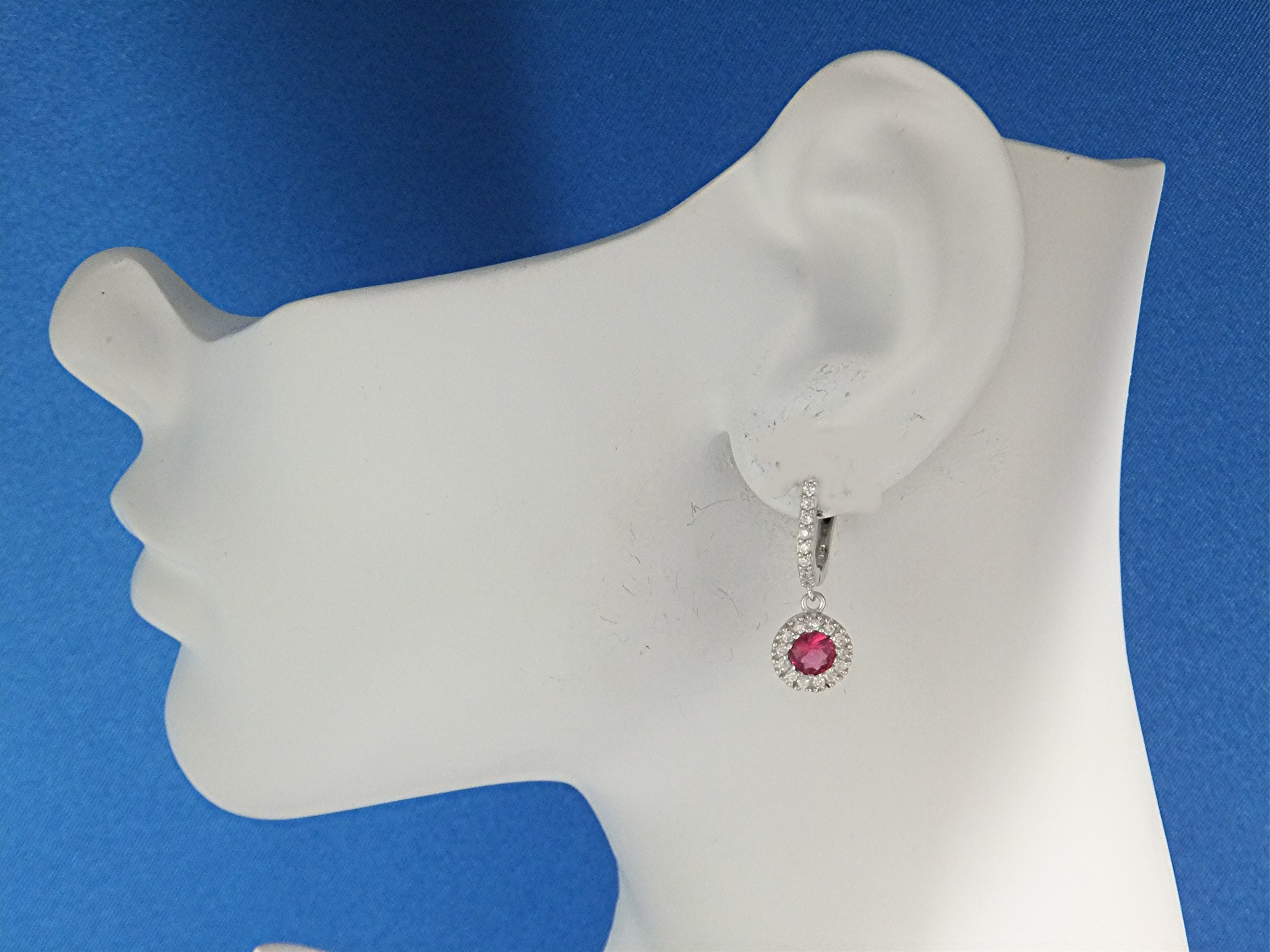 Earrings Sterling Silver Ruby Crystal CZ Post Clip