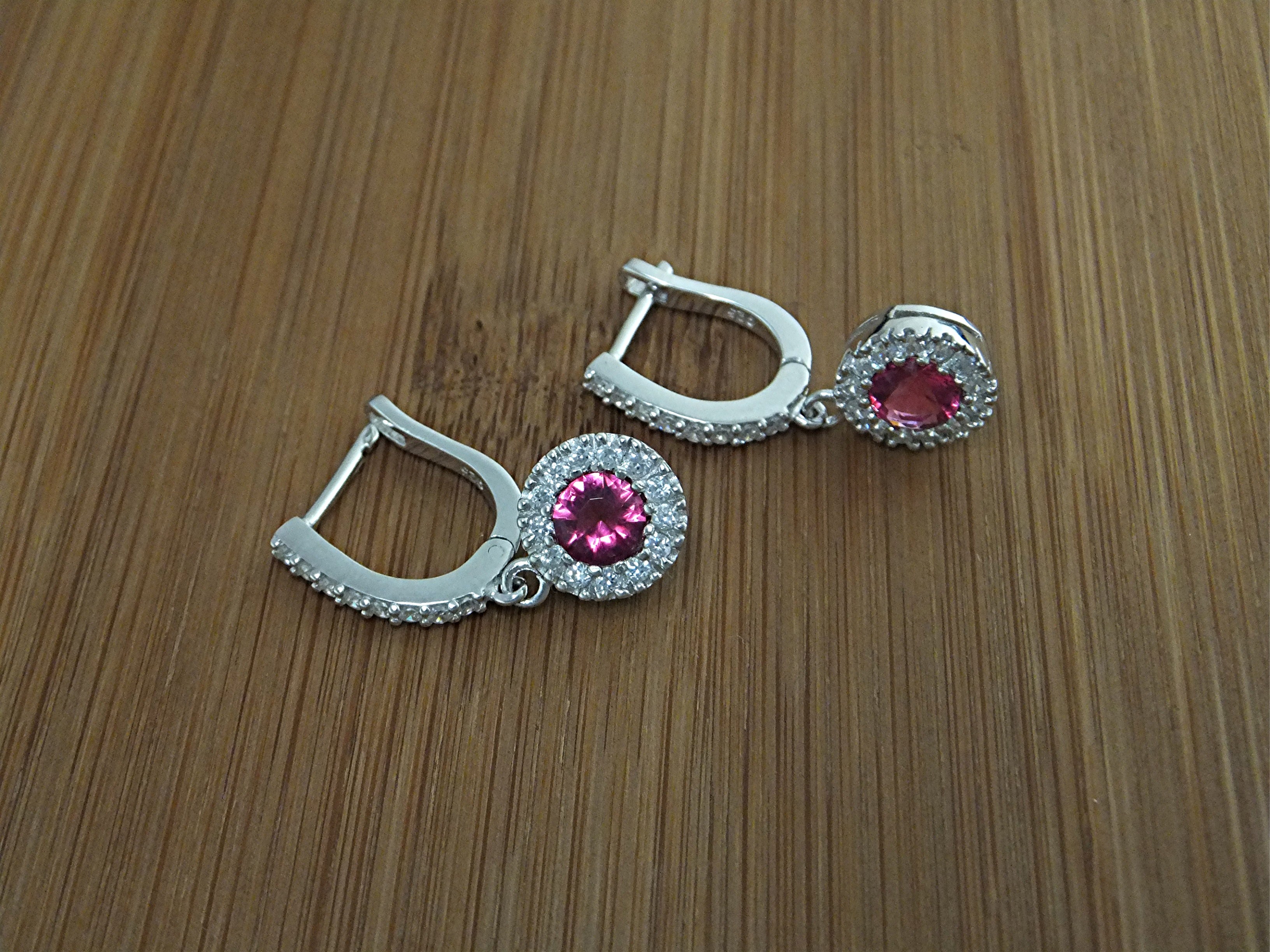 Earrings Sterling Silver Ruby Crystal CZ Post Clip
