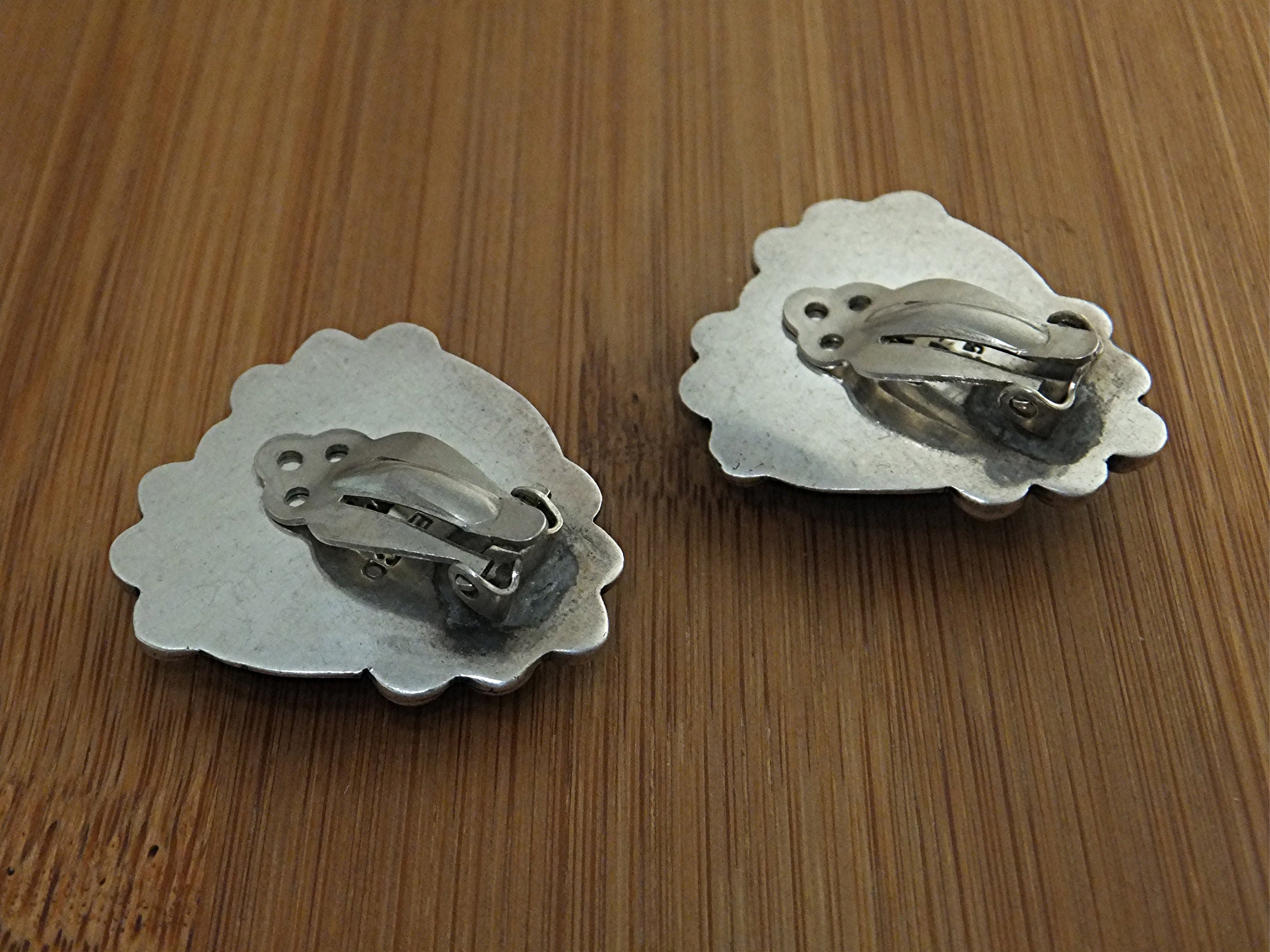 Taxco Mexico Sterling Silver Spiny Oyster Clip Earrings