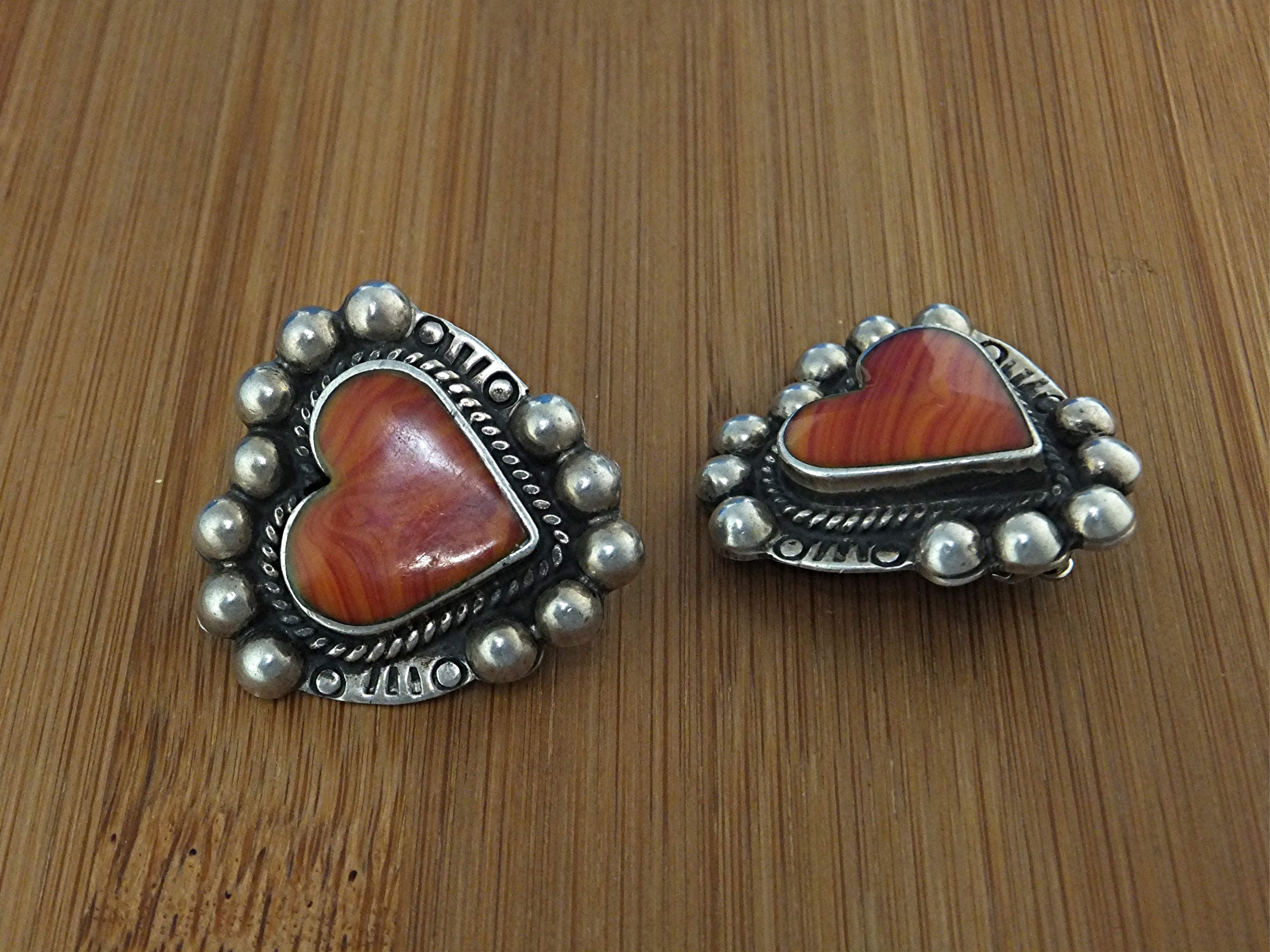 Taxco Mexico Sterling Silver Spiny Oyster Clip Earrings