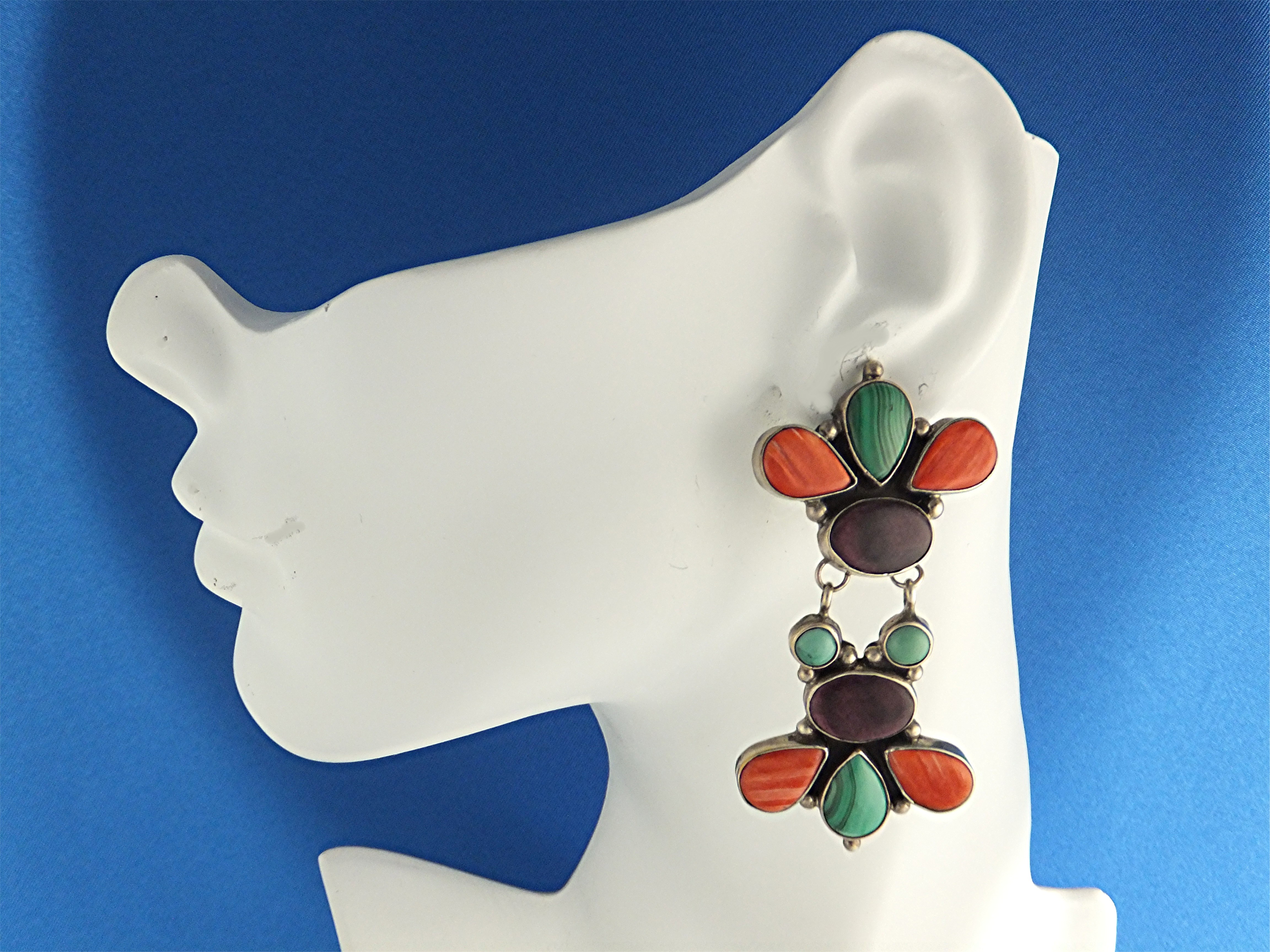 DM Lee Navajo Sterling Silver Gems Clip Earrings