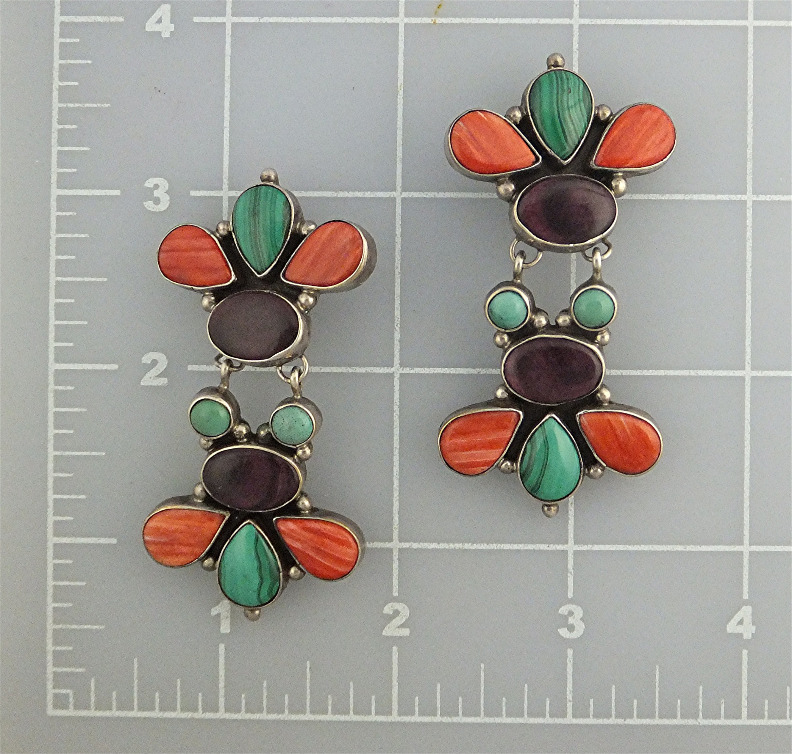 DM Lee Navajo Sterling Silver Gems Clip Earrings