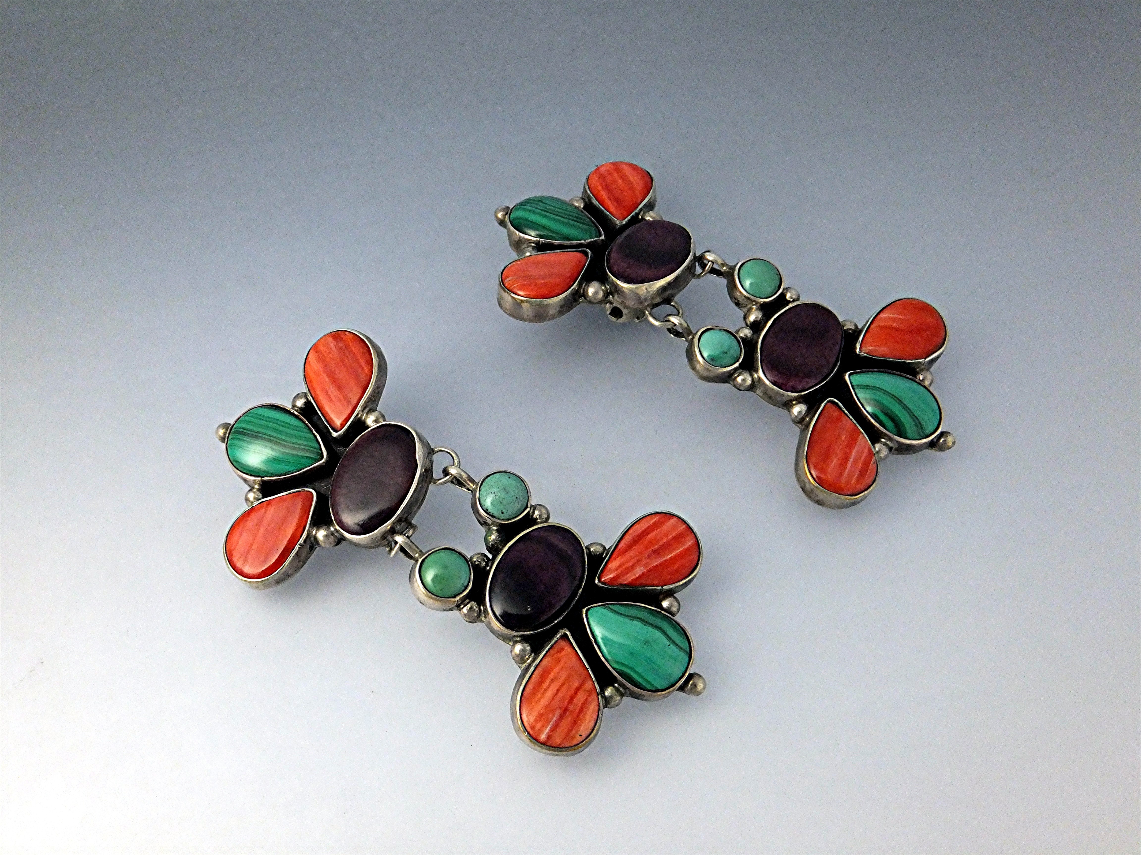 DM Lee Navajo Sterling Silver Gems Clip Earrings
