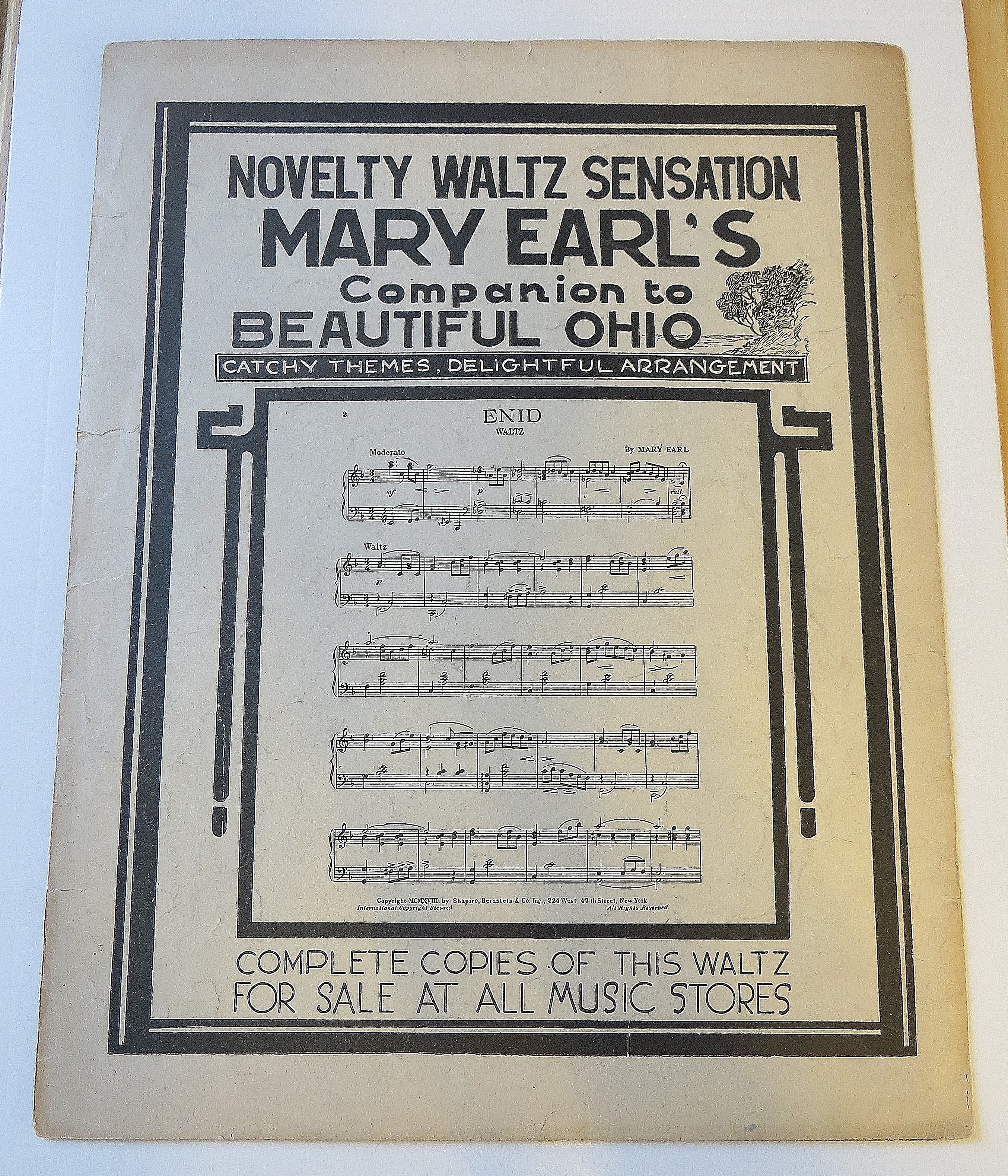 1918 Beautiful Ohio Song Sheet Music By Mary Earl