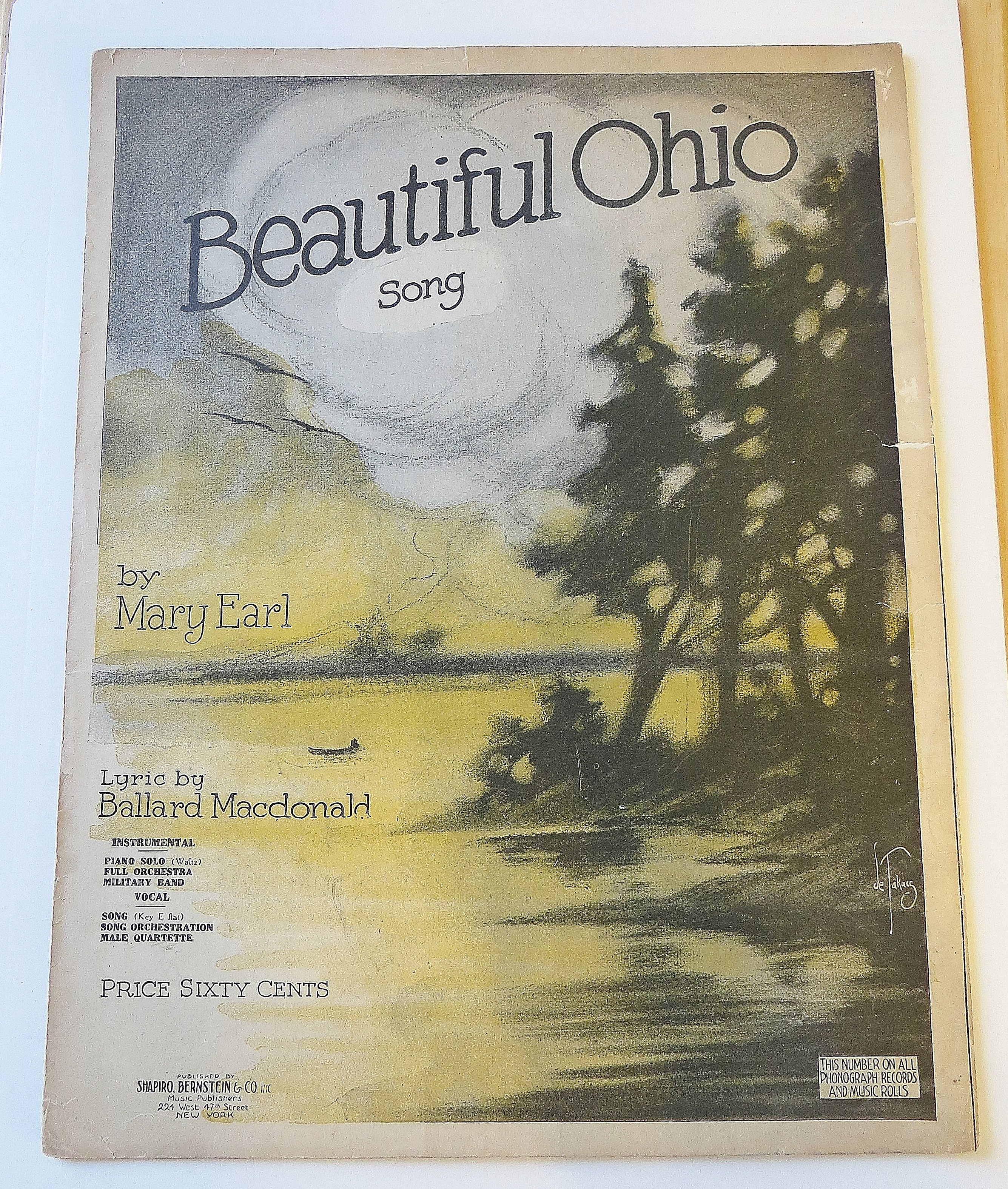 1918 Beautiful Ohio Song Sheet Music By Mary Earl