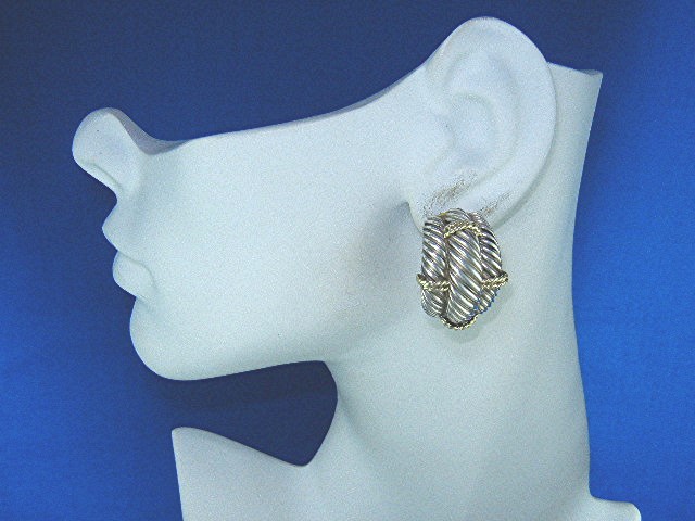 David Yurman 14K Gold Sterling Silver Omega Clip Earrin