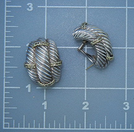 David Yurman 14K Gold Sterling Silver Omega Clip Earrin