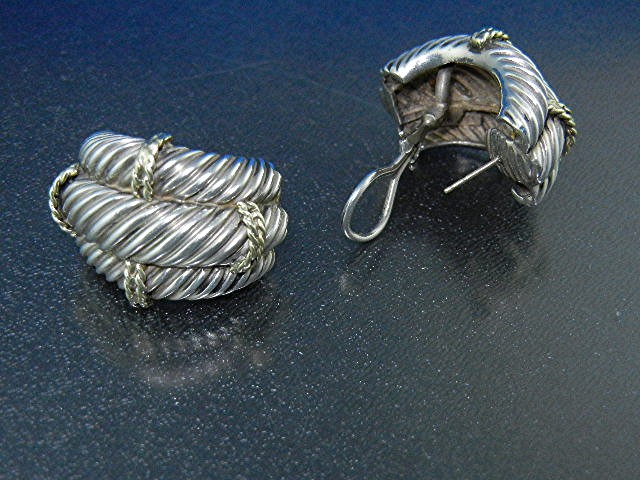 David Yurman 14K Gold Sterling Silver Omega Clip Earrin