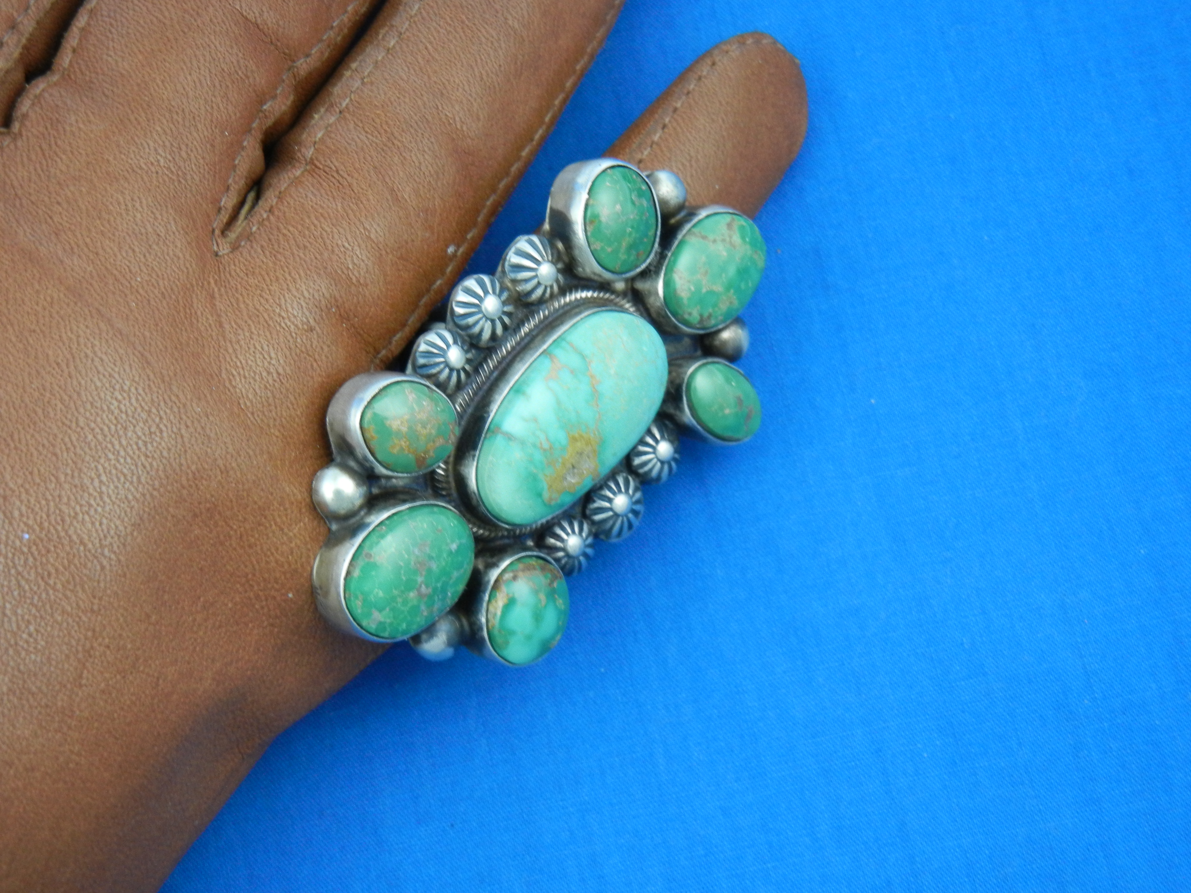 Navajo Sterling Silver Sonoran Gold Turquoise Ring Sign