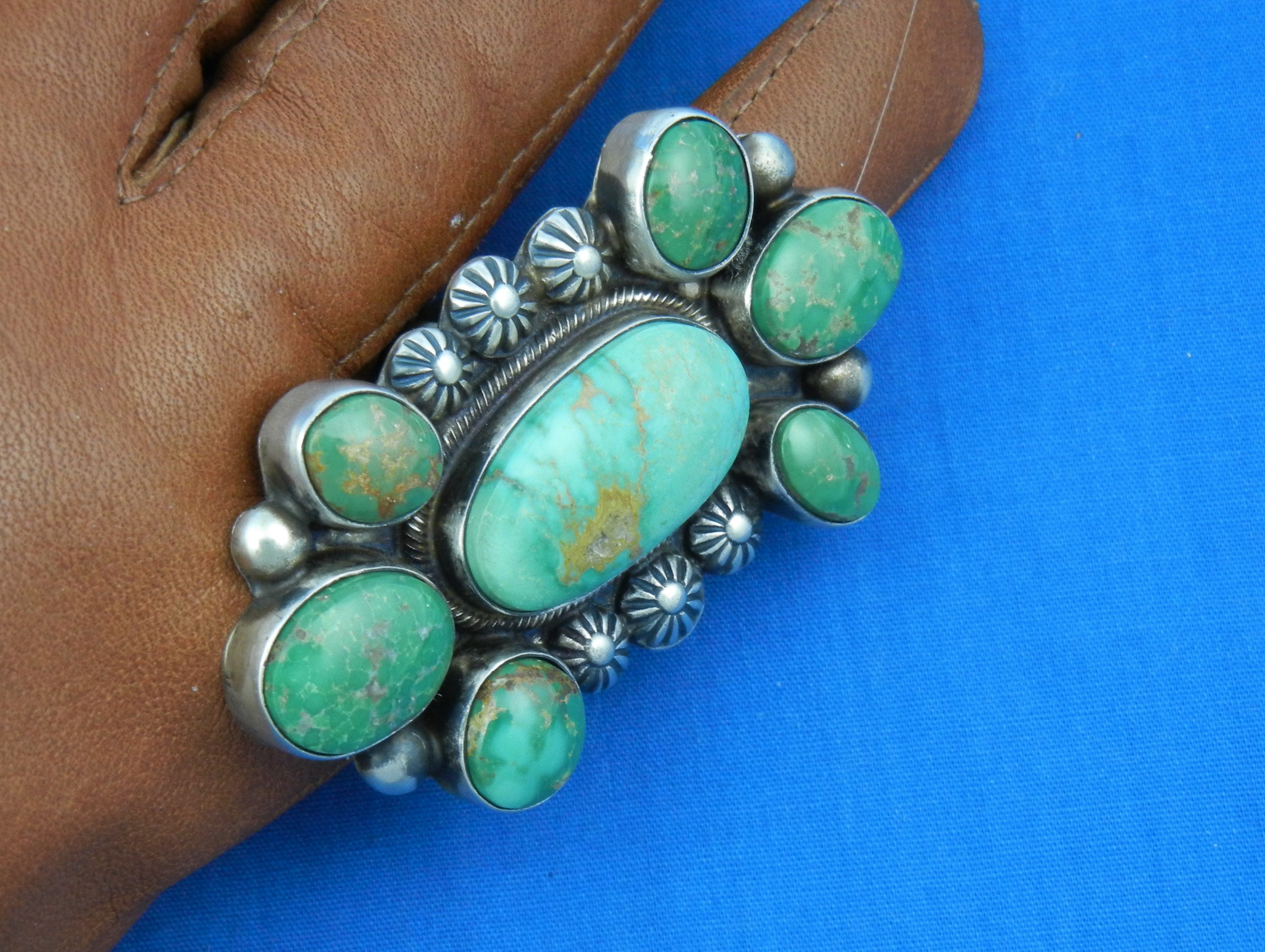 Navajo Sterling Silver Sonoran Gold Turquoise Ring Sign