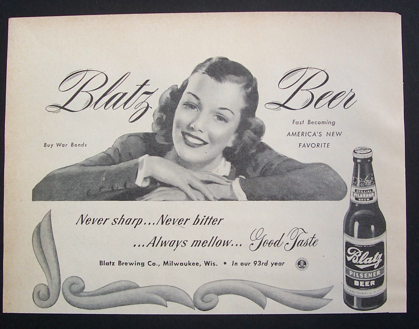 1944 Blatz Beer with a Woman Smiling