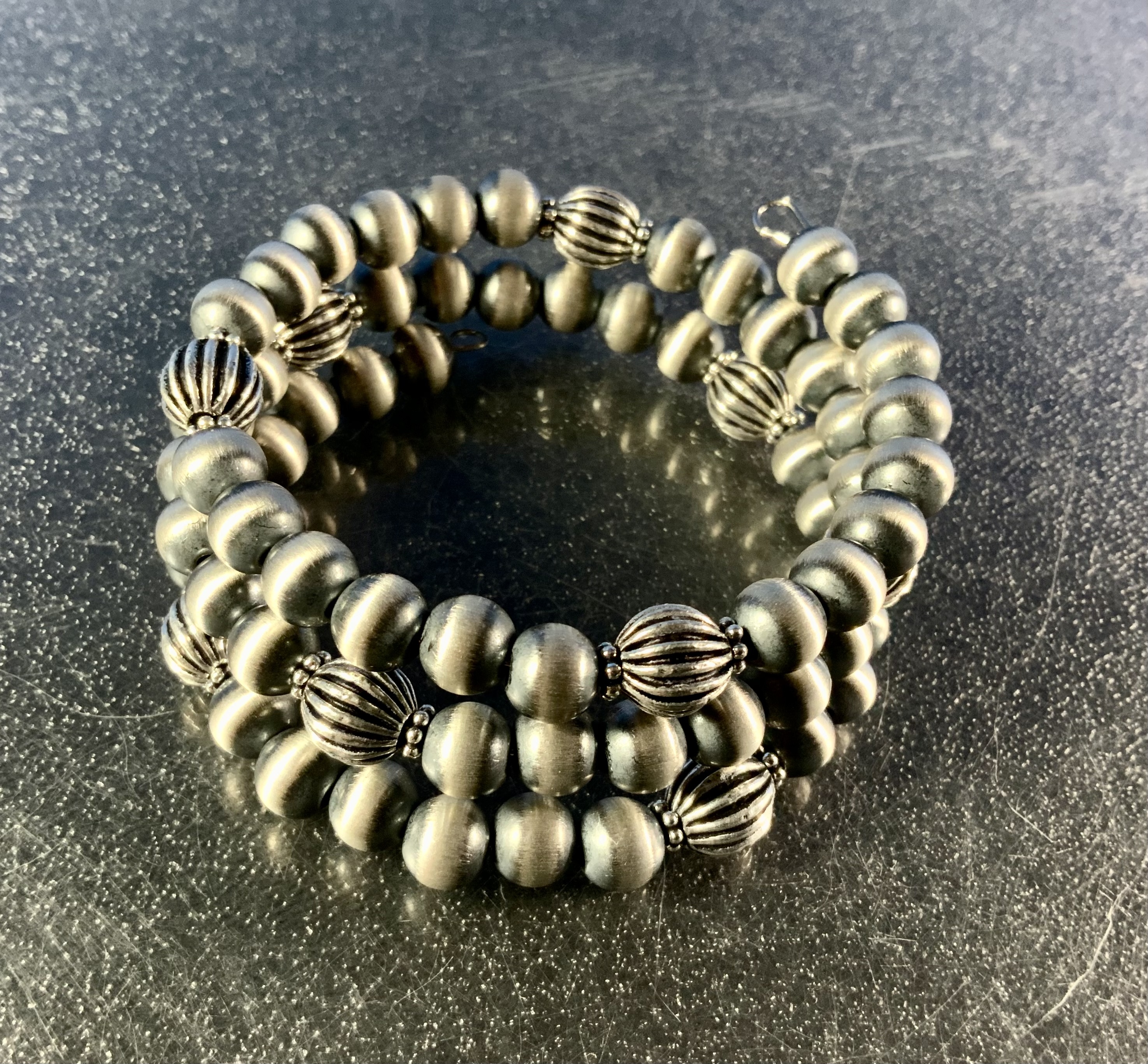 Navajo Pearls Sterling Silver Memory Coil Bracelet