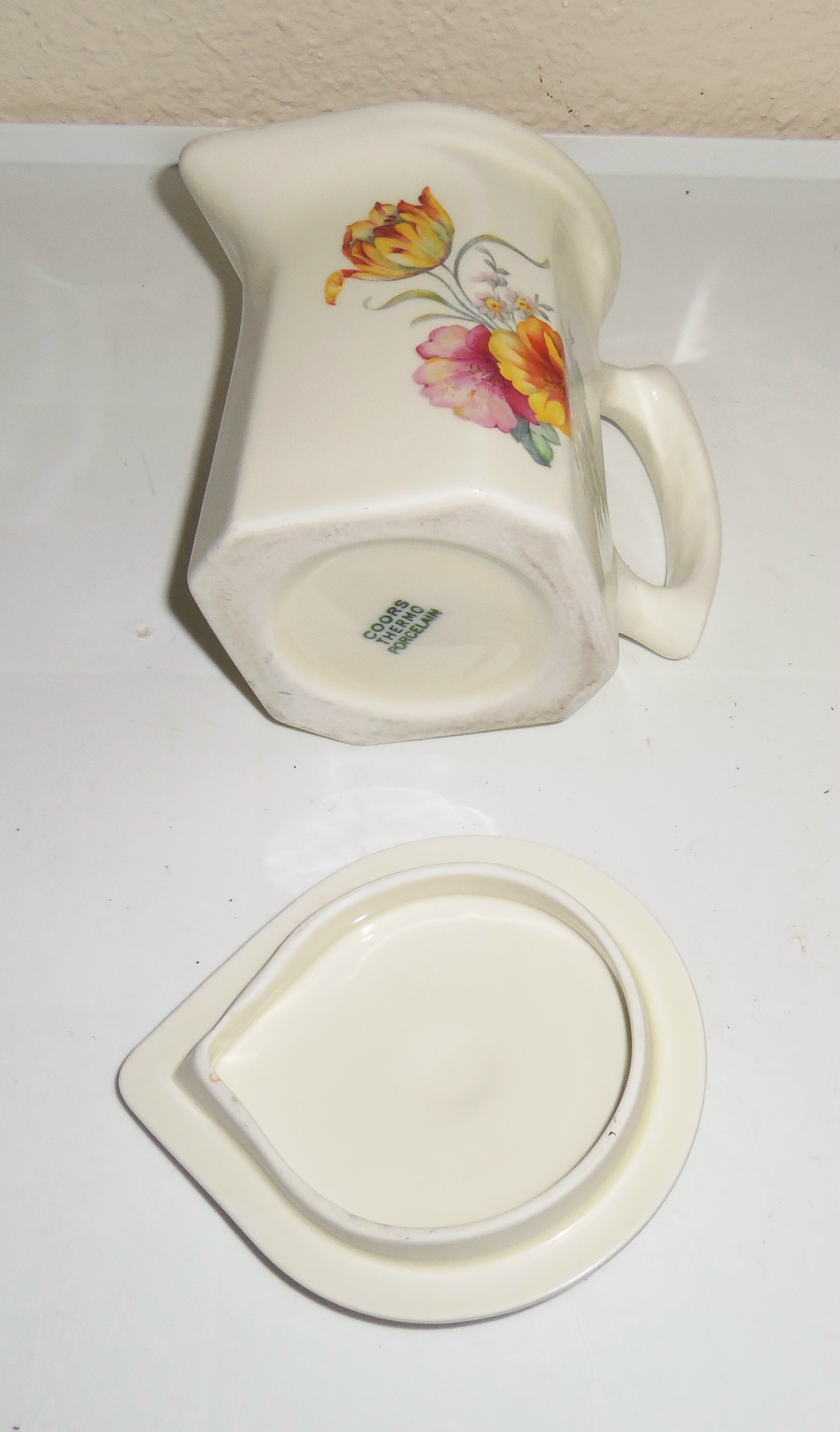 Coors Pottery Thermo Porcelain Tulip Sm Covered Pitcher