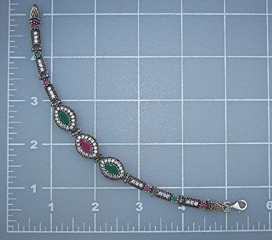 Emerald Ruby CZ Sterling Silver Bracelet India