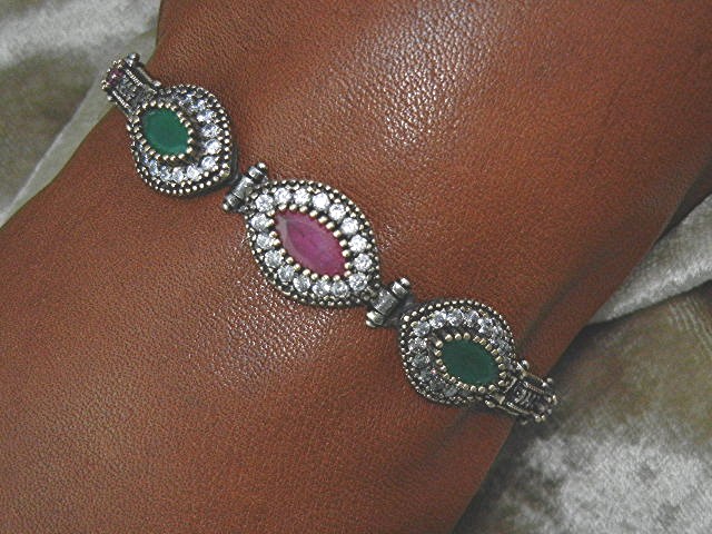 Emerald Ruby CZ Sterling Silver Bracelet India