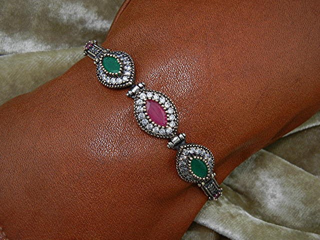 Emerald Ruby CZ Sterling Silver Bracelet India