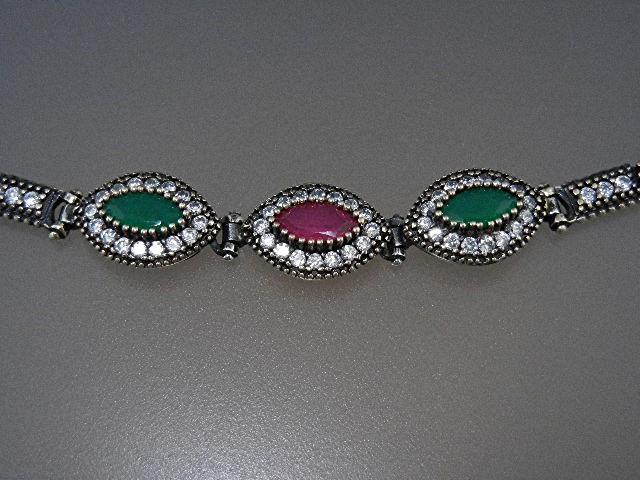 Emerald Ruby CZ Sterling Silver Bracelet India