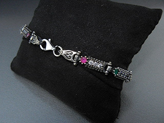 Emerald Ruby CZ Sterling Silver Bracelet India