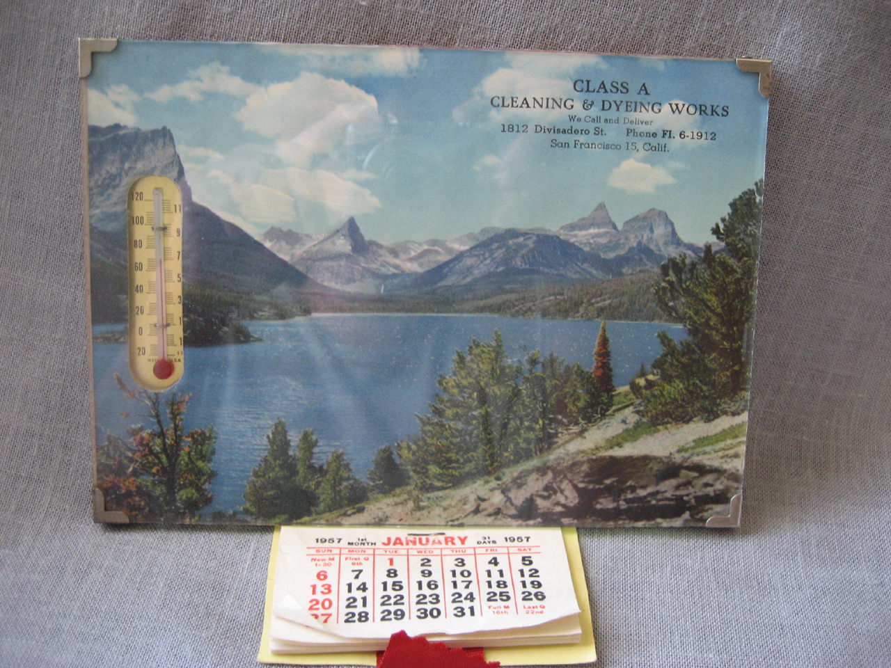 1957 Advertising Calendar and Thermometer
