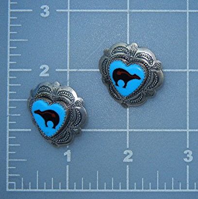 Navajo Turquoise Onyx Bear Hearts Sterling Silver Post