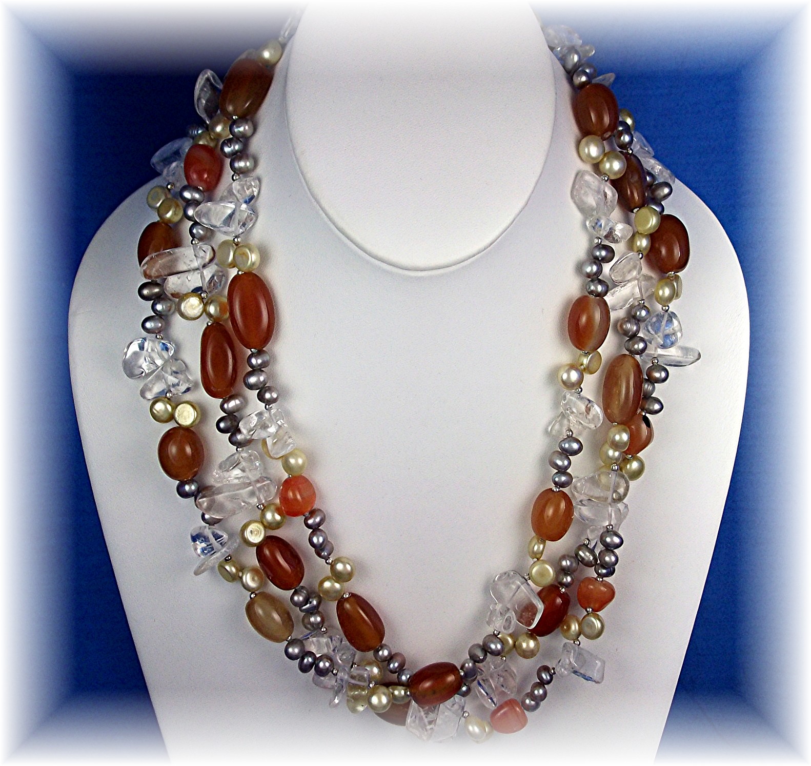Necklace Silver and Grey Freshwater Pearls and Crystal