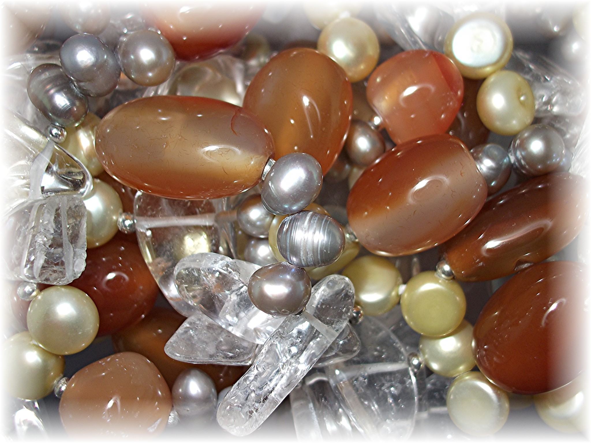 Necklace Silver and Grey Freshwater Pearls and Crystal
