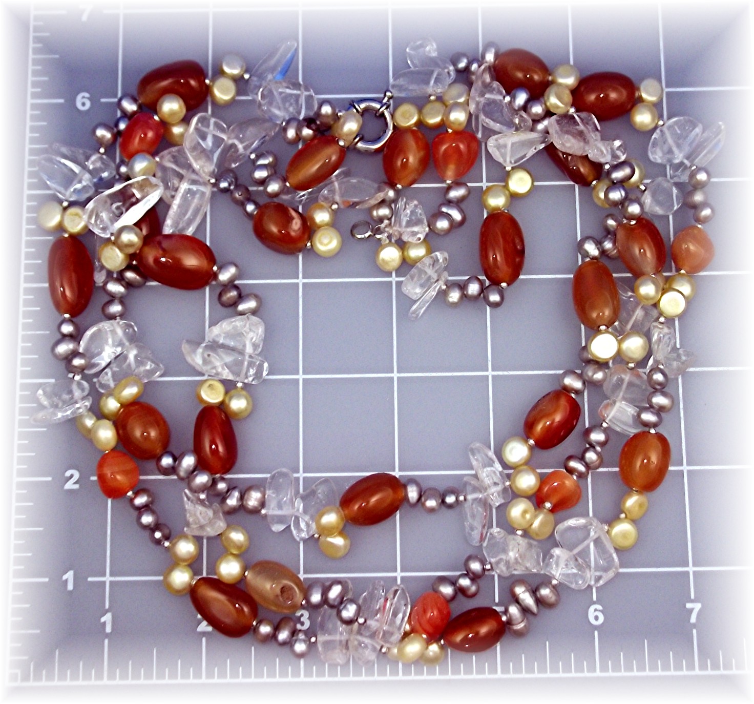 Necklace Silver and Grey Freshwater Pearls and Crystal