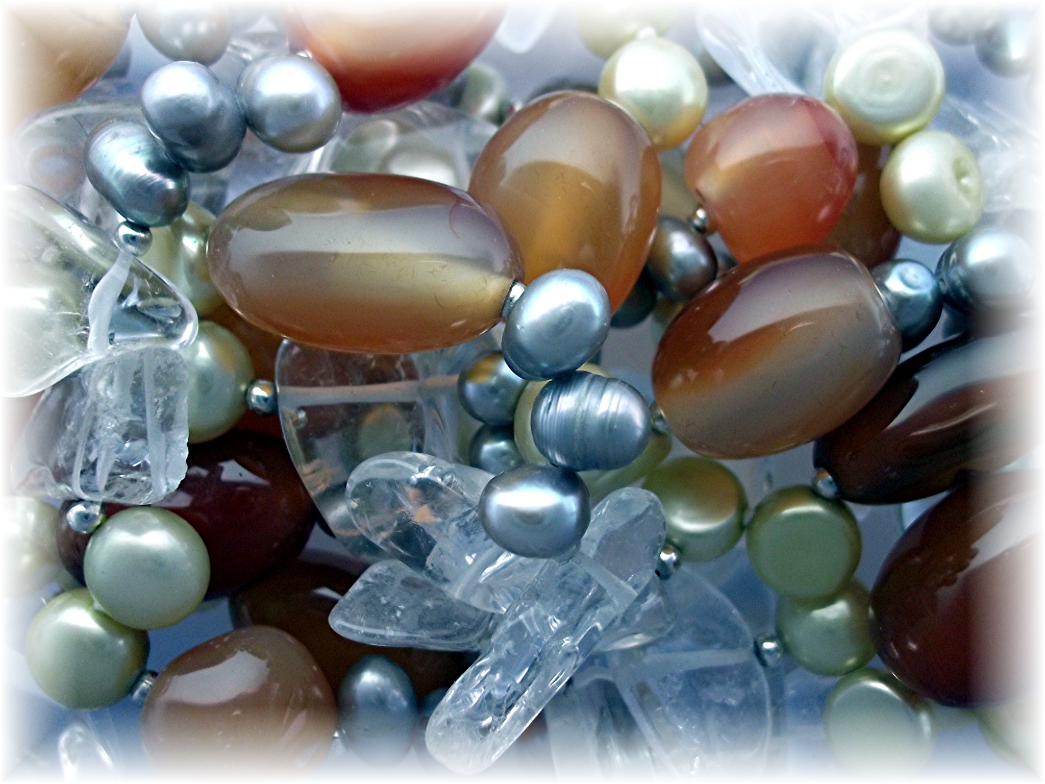 Necklace Silver and Grey Freshwater Pearls and Crystal
