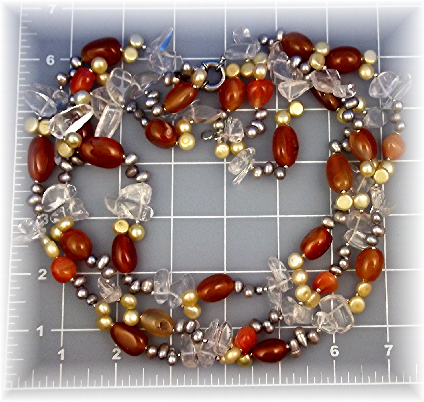 Necklace Silver and Grey Freshwater Pearls and Crystal